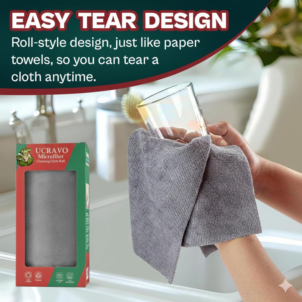 UCRAVO Reusable Kitchen Towel Roll - 2000 Times Washable | Soft & Highly Absorbent Eco Bamboo Wipes | Better Alternative to Dishcloth & Kitchen Tissue Paper Roll | 20 Sheets for Home & Glass Cleaning