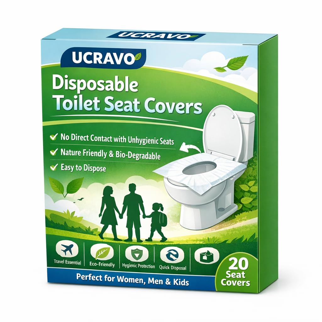 UCRAVO Disposable Toilet Seat Covers - 20 Sheets | No Direct Contact with Unhygienic Seats | Nature Friendly & Bio-Degradable | Easy to Dispose | Must-Have Travel Hygiene Kit for Women Men & Kids