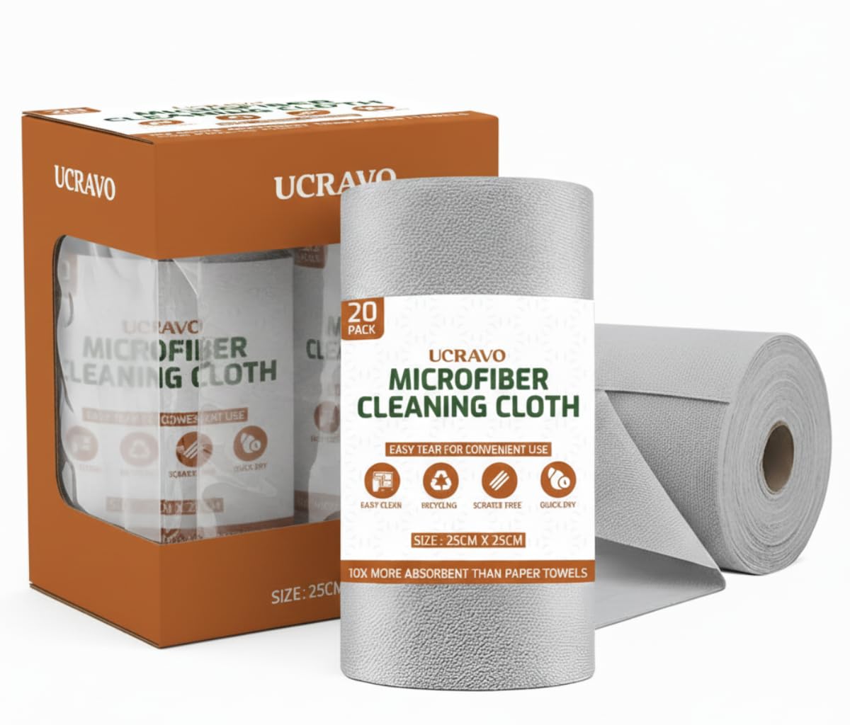 UCRAVO 40pcs 2Roll Tearable Microfiber Roll Cleaning Cloth, Car Cleaning Accessories & Duster, Highly Absorbent Lint Free Car Wash Cloth, Professional Microfiber Towel for Auto, Bike, Glass & Kitchen