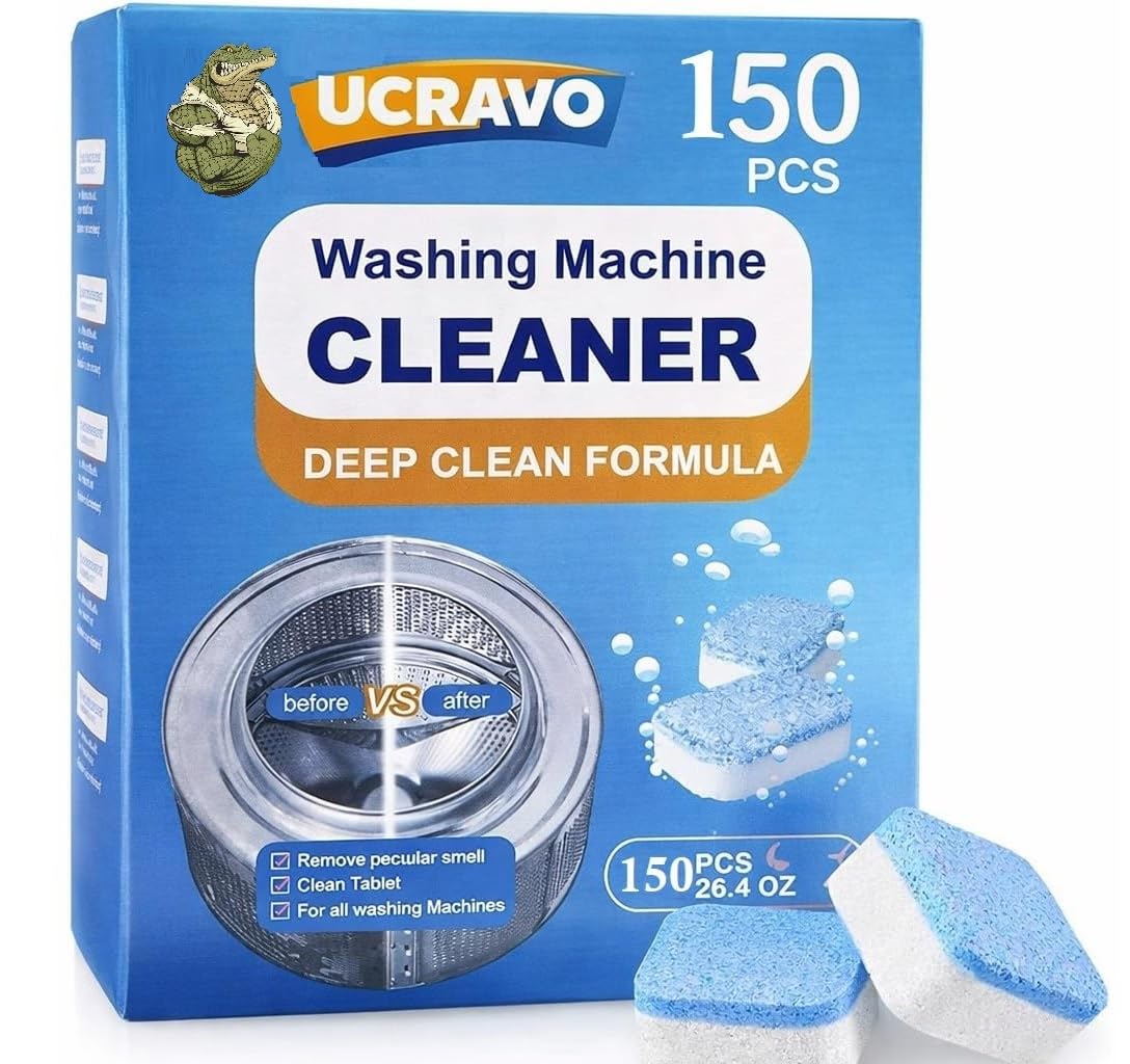 UCRAVO Washing Machine Cleaner Tablets 50 PCS Deep Drum & Tub Cleaning Blocks for Front & Top Load Washing Machine Removes Odor Mold & Detergent Residue | Automatic Washing Machine Descaler Cleaner