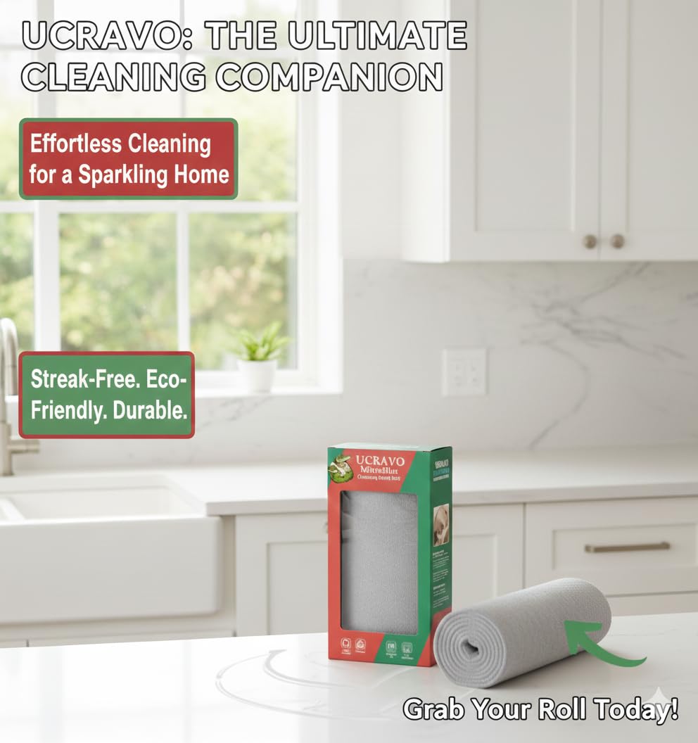 UCRAVO Reusable Kitchen Towel Roll - 2000 Times Washable | Soft & Highly Absorbent Eco Bamboo Wipes | Better Alternative to Dishcloth & Kitchen Tissue Paper Roll | 20 Sheets for Home & Glass Cleaning