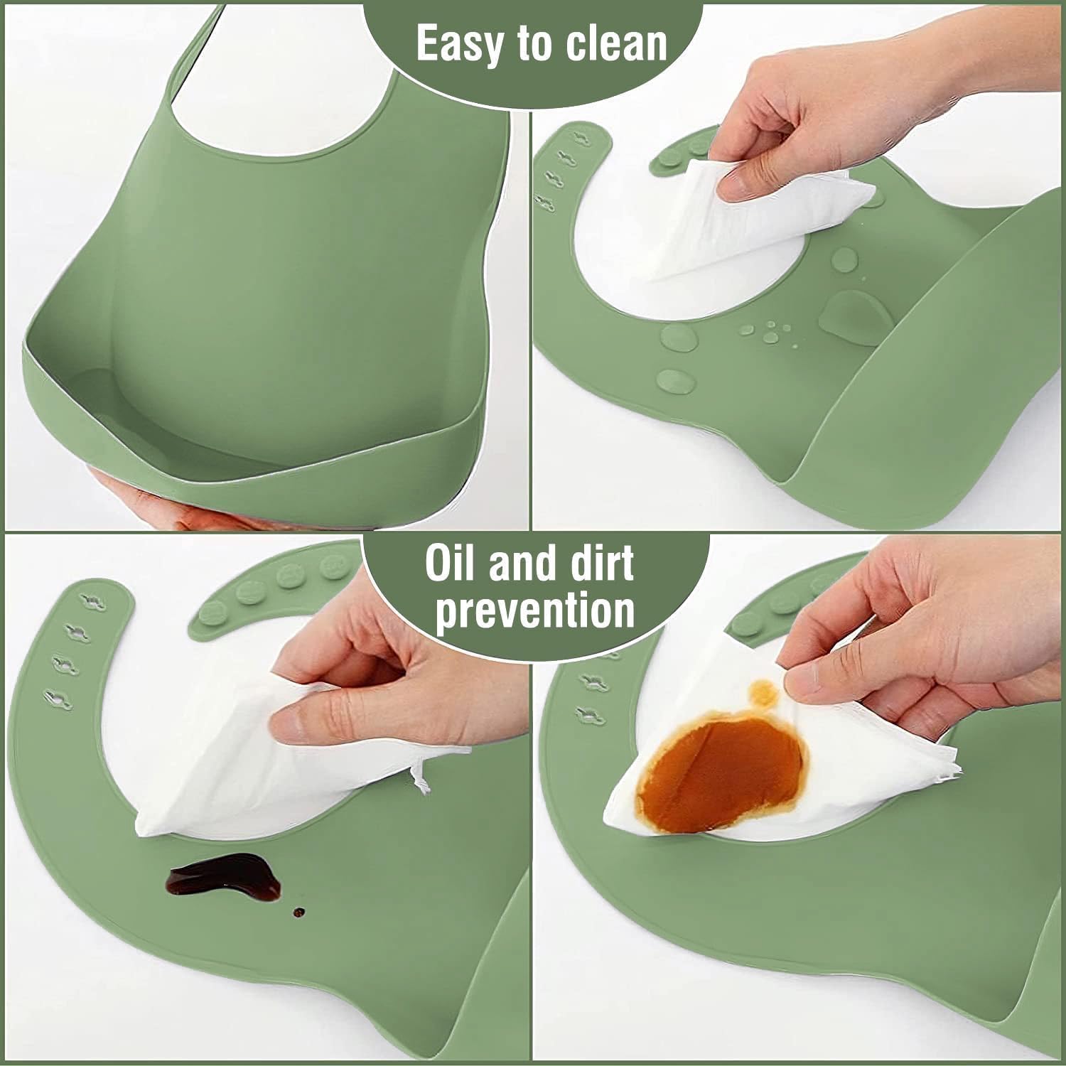 UCRAVO Baby Silicone Feeding Set 6 PCS – Green |Complete Baby Weaning Set with Non-Slip Suction Bowl, Divided Plate, Soft Silicone Bib, Training Sippy Cup, Baby Spoon & Fork Toddler Feeding Dinnerware