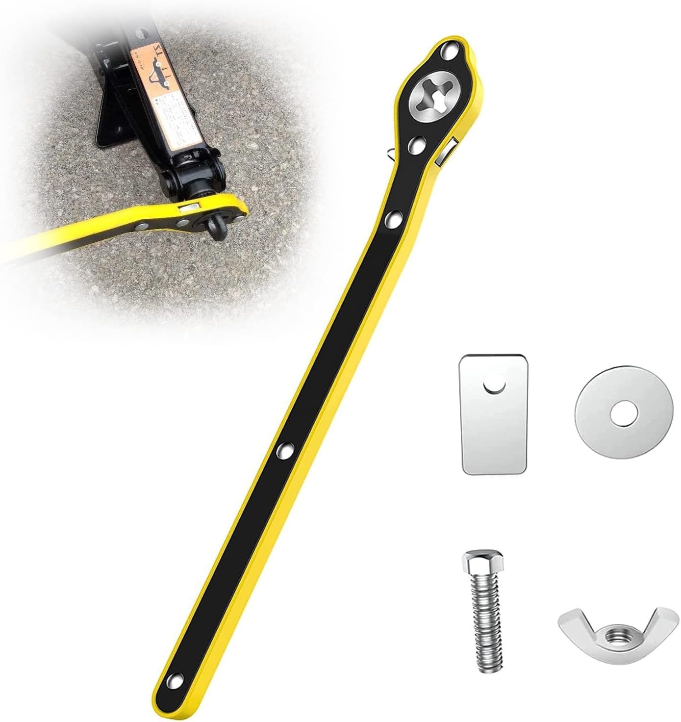 UCRAVO Labor-Saving Jack Wrench for Car, Truck & SUV | 360° Swivel Ratchet Wrench with Positive/Negative Reversal | Heavy Duty Lug Nut Remover Tool | Universal Jack Kit