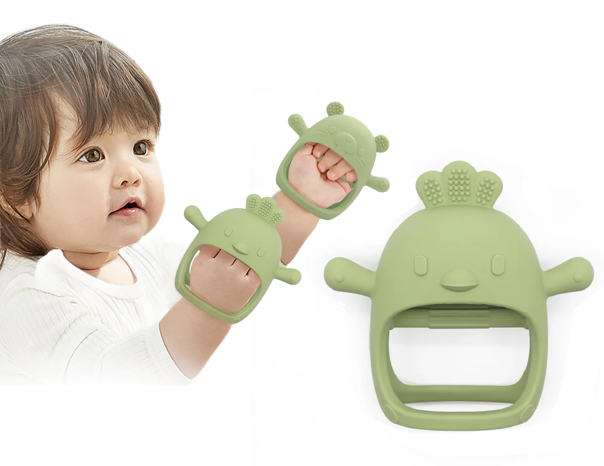 UCRAVO 1 Pack Baby Teething Toys, Teething Mitten for Babies, Silicone Teether for Toddler Infant Baby, Chew Toys for Sucking Needs, Easy to Grip, Never Drop Hand Wrist Teether(Sky Blue)