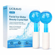 UCRAVO 2PCS Facial Ice Globe Cool Roller Ball for Face & Neck | Skin Tightening Ice Roller for Puffiness, Dark Circles, Open Pores & Wrinkles | Professional Cryo Beauty Massage Tool for Women & Men