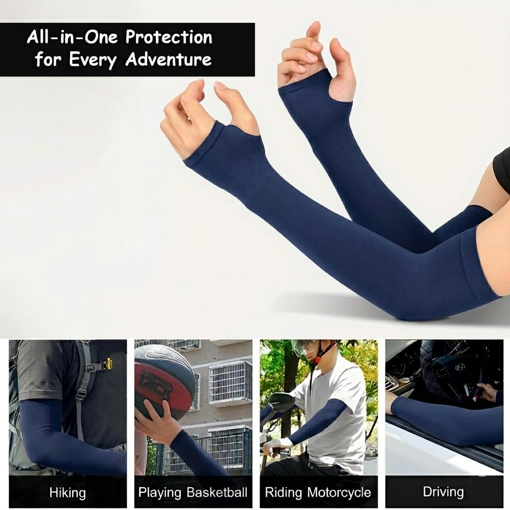 UCRAVO Cooling Arm Sleeves with UV Protection for Men & Women, Lightweight Nylon Arm Covers for Running, Cycling, Hiking, Fitness Training & Outdoor,Stretchable Sweat-Absorbent Guards (Blue, 1 Pair)