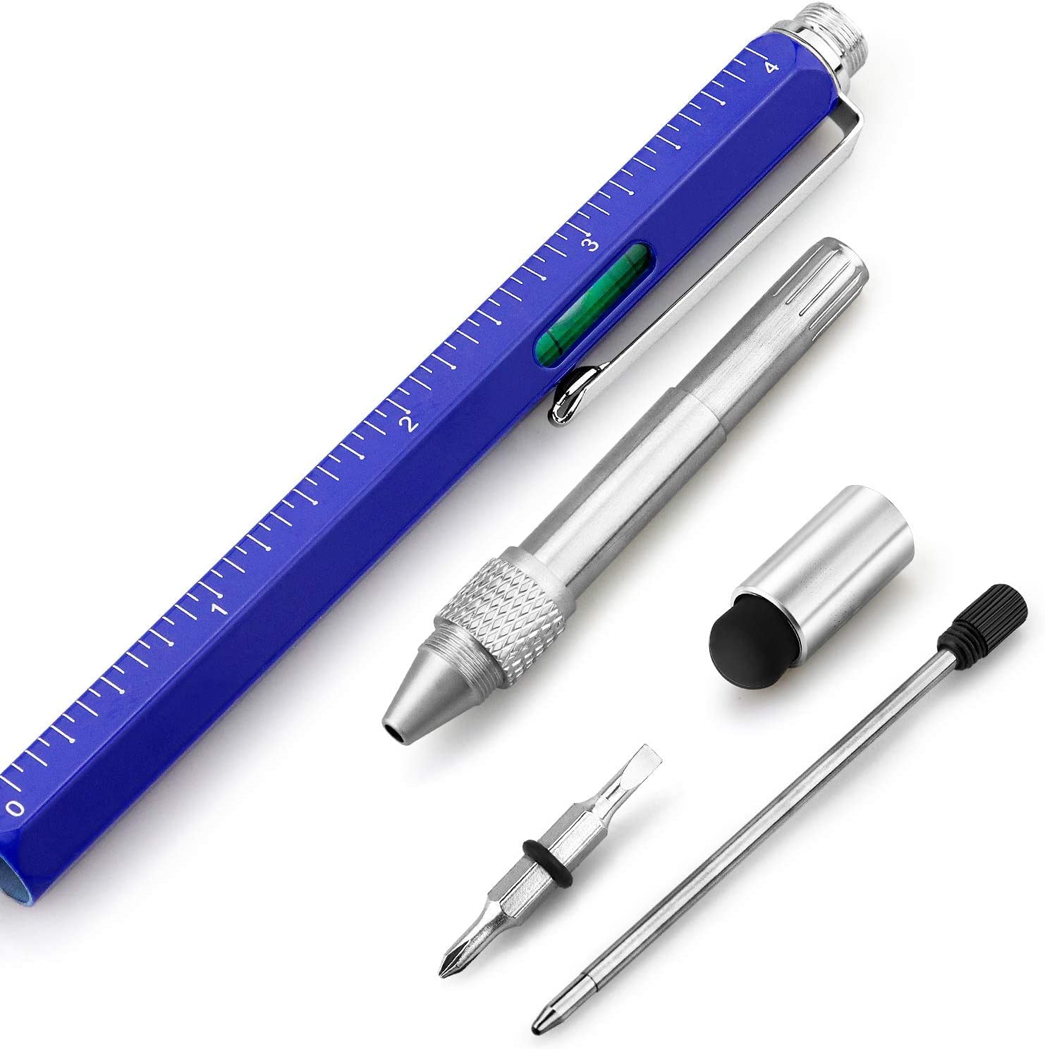 UCRAVO Gift Pen for Men 6 in 1 Multitool Tech Tool Pen Screwdriver Pen with Ruler, Levelgauge, Ballpoint Pen and Pen Refills, Unique Gifts for Men