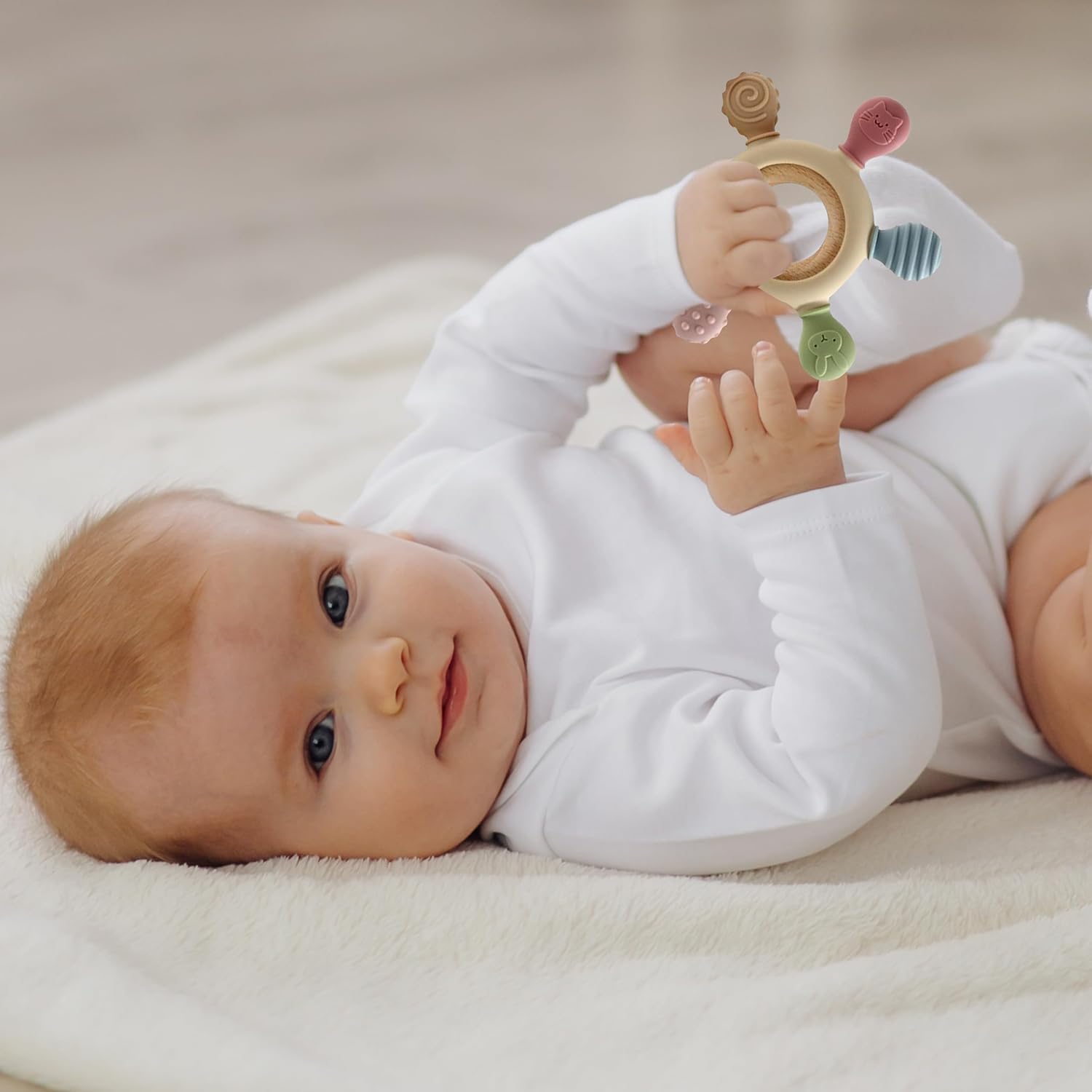 UCRAVO 1 Pack Baby Teething Toys, Teething Mitten for Babies, Silicone Teether for Toddler Infant Baby, Chew Toys for Sucking Needs, Easy to Grip, Never Drop Hand Wrist Teether(Sky Blue)