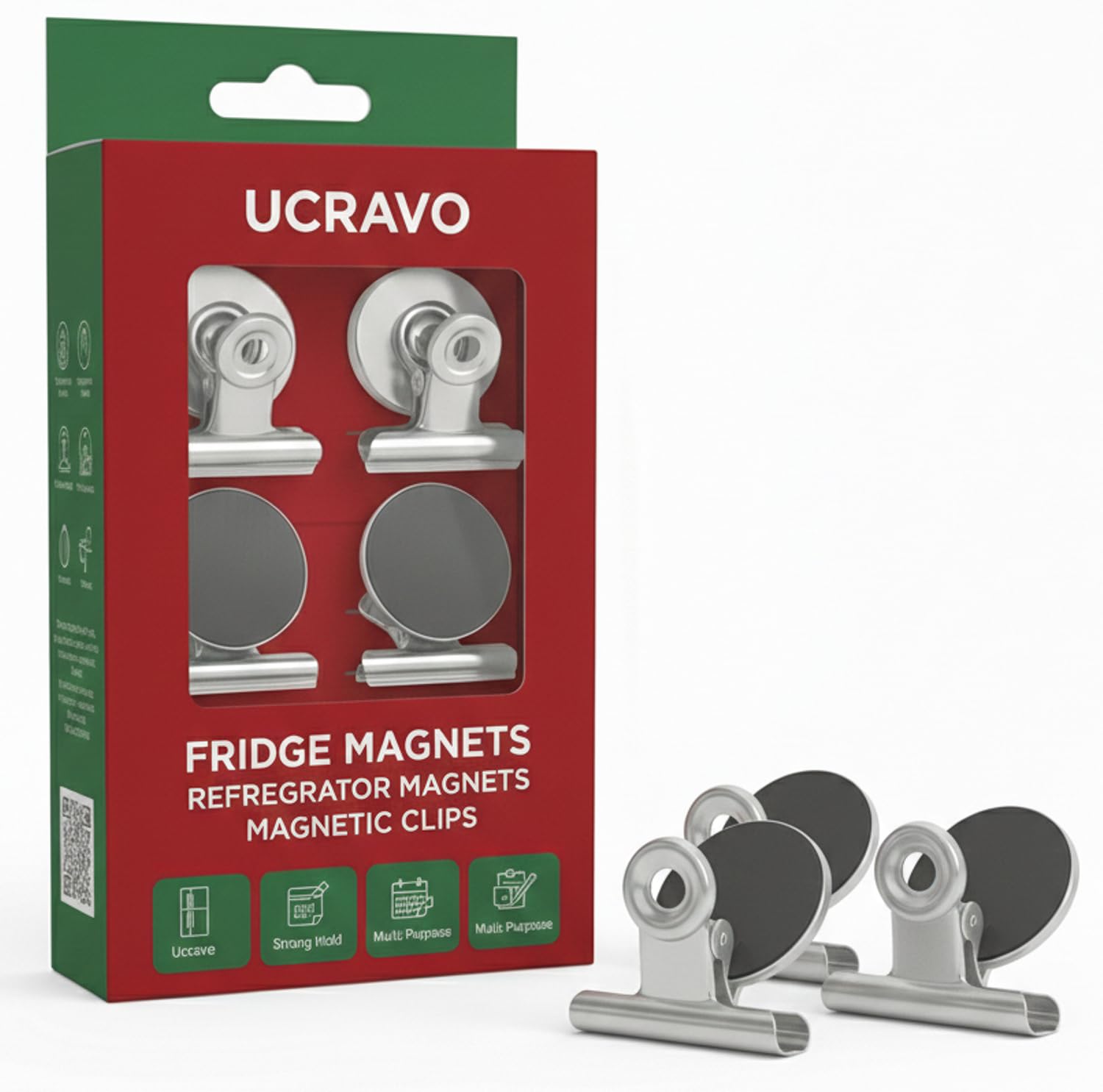 UCRAVO Pack of 4 Heavy Duty Magnetic Refrigerator Clips – Metal Magnet Clips for Whiteboard, Office, & Classroom – Strong Spring Memo Holder for Documents & Calendars