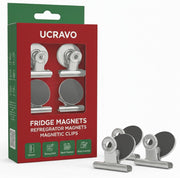 UCRAVO Pack of 4 Heavy Duty Magnetic Refrigerator Clips – Metal Magnet Clips for Whiteboard, Office, & Classroom – Strong Spring Memo Holder for Documents & Calendars