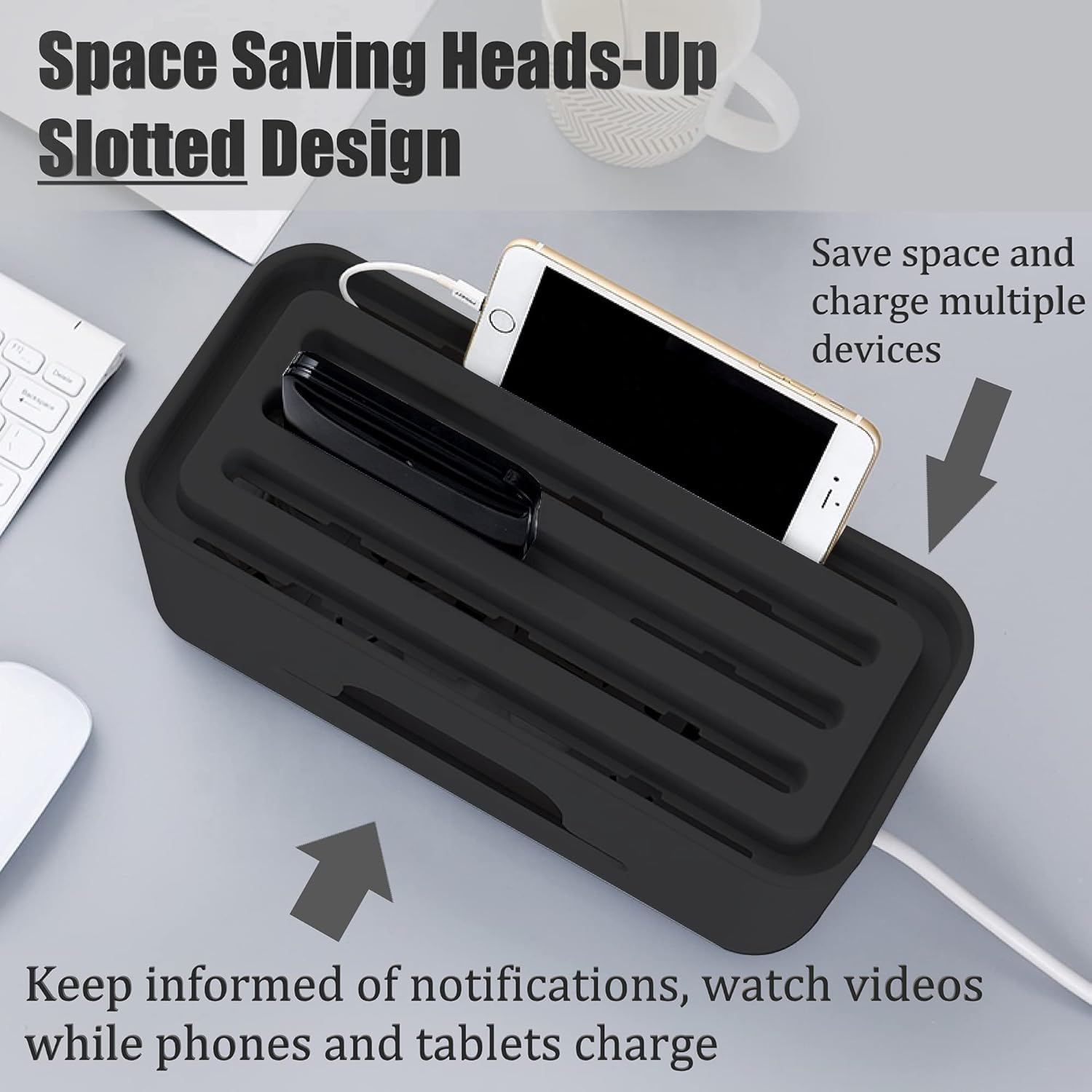 UCRAVO Cable Management Box with Mobile Stand - Power Strip, Cords, Wires | Surge Protector Hiding Cover Organizer for desk Management Box with Mobile Stand Hiding Cover Organizer for Home, Office