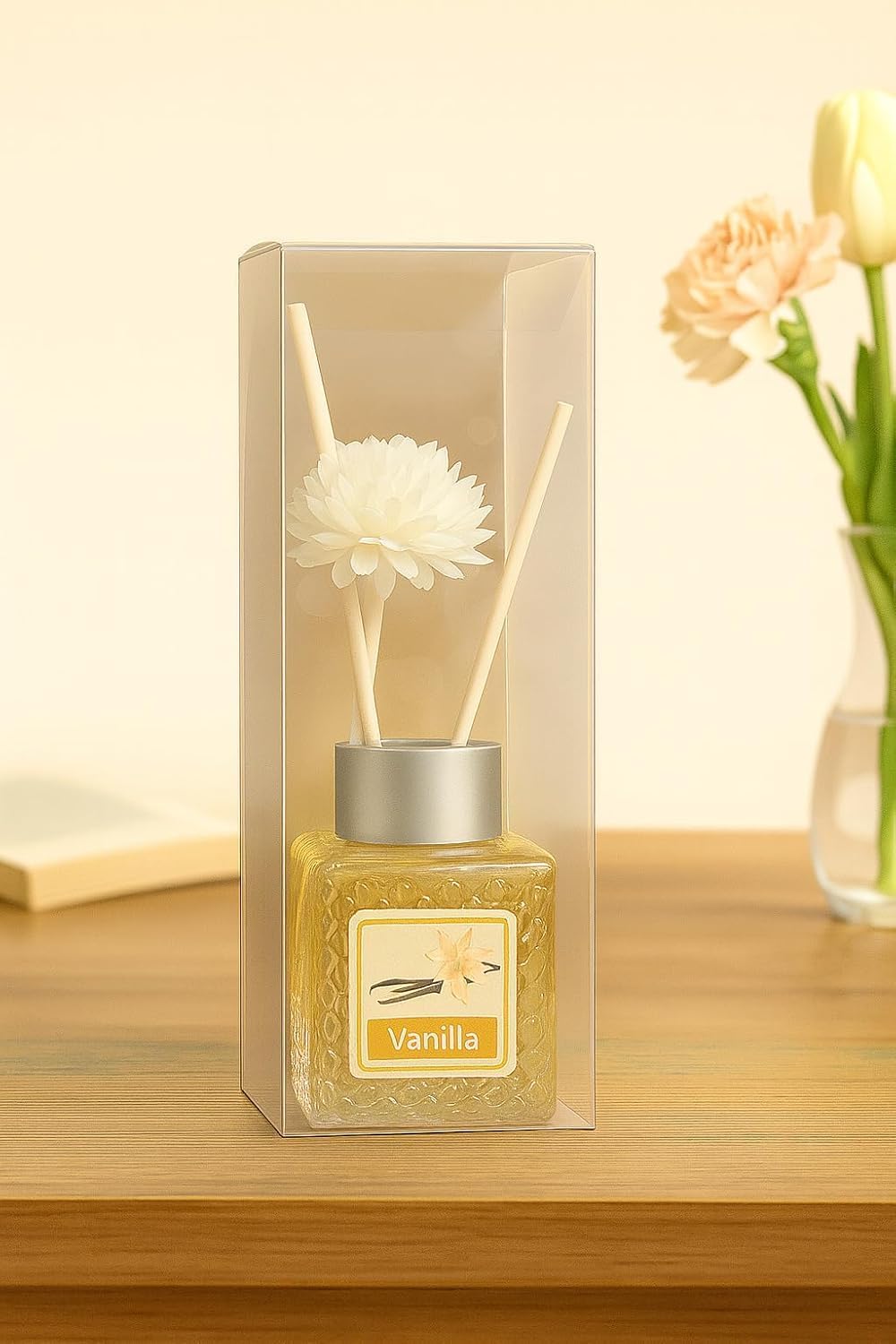 UCRAVO 50ML Vanilla Reed Diffuser for Home | Long Lasting Vanilla Aroma Diffuser Oil | Floral Home Fragrance Reed Diffuser | Vanilla Scented Room Freshener | Aromatherapy Diffuser Set (1 Pc)