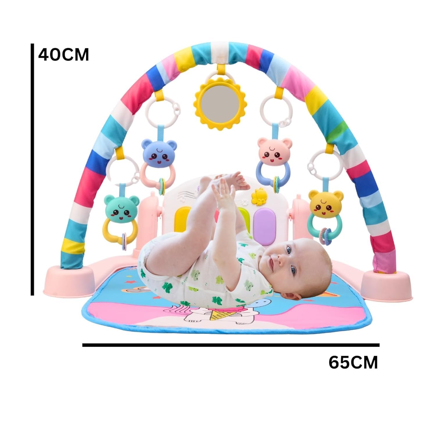 UCRAVO Baby Gym Play Mat with Hanging Toys Soft Tummy Time Activity Gym for Newborns/Infants Early Development Playmat with Music/Lights Musical Piano Keyboard Baby Shower Gift 6-Month Piano Warranty