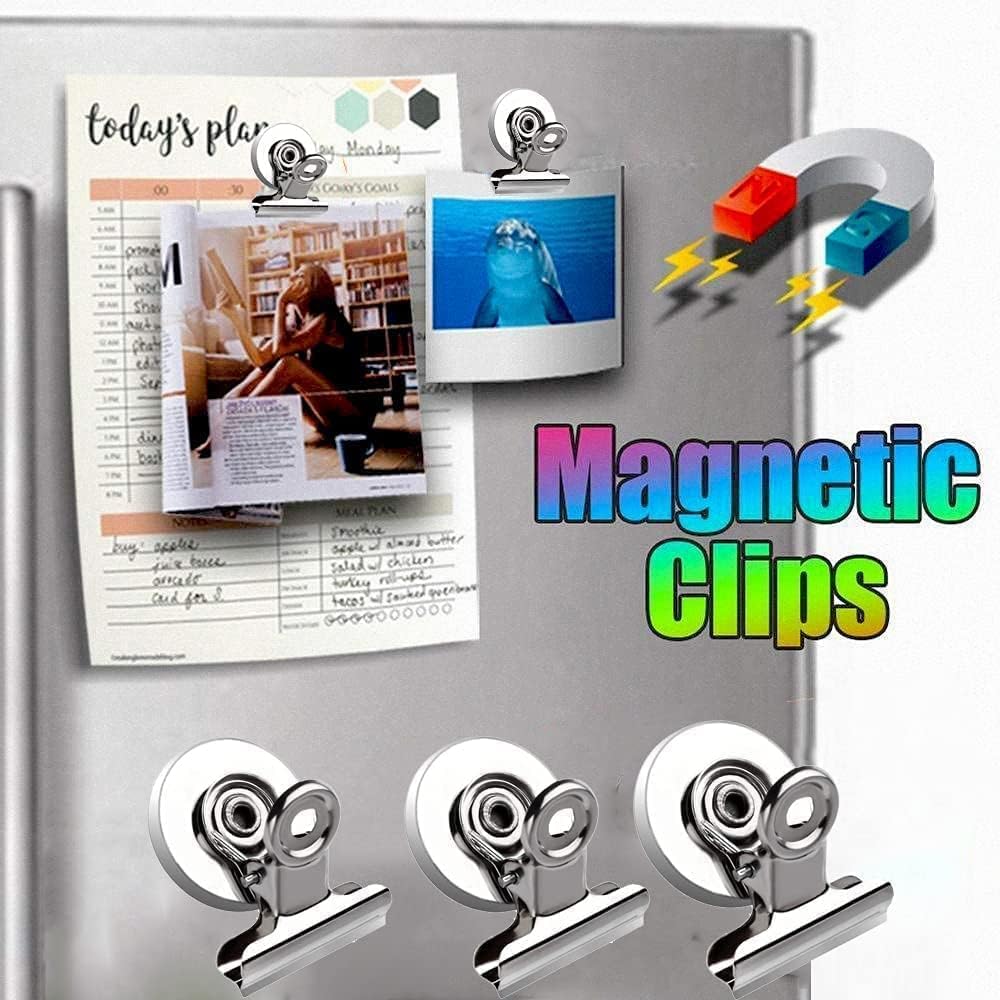 UCRAVO Pack of 4 Heavy Duty Magnetic Refrigerator Clips – Metal Magnet Clips for Whiteboard, Office, & Classroom – Strong Spring Memo Holder for Documents & Calendars
