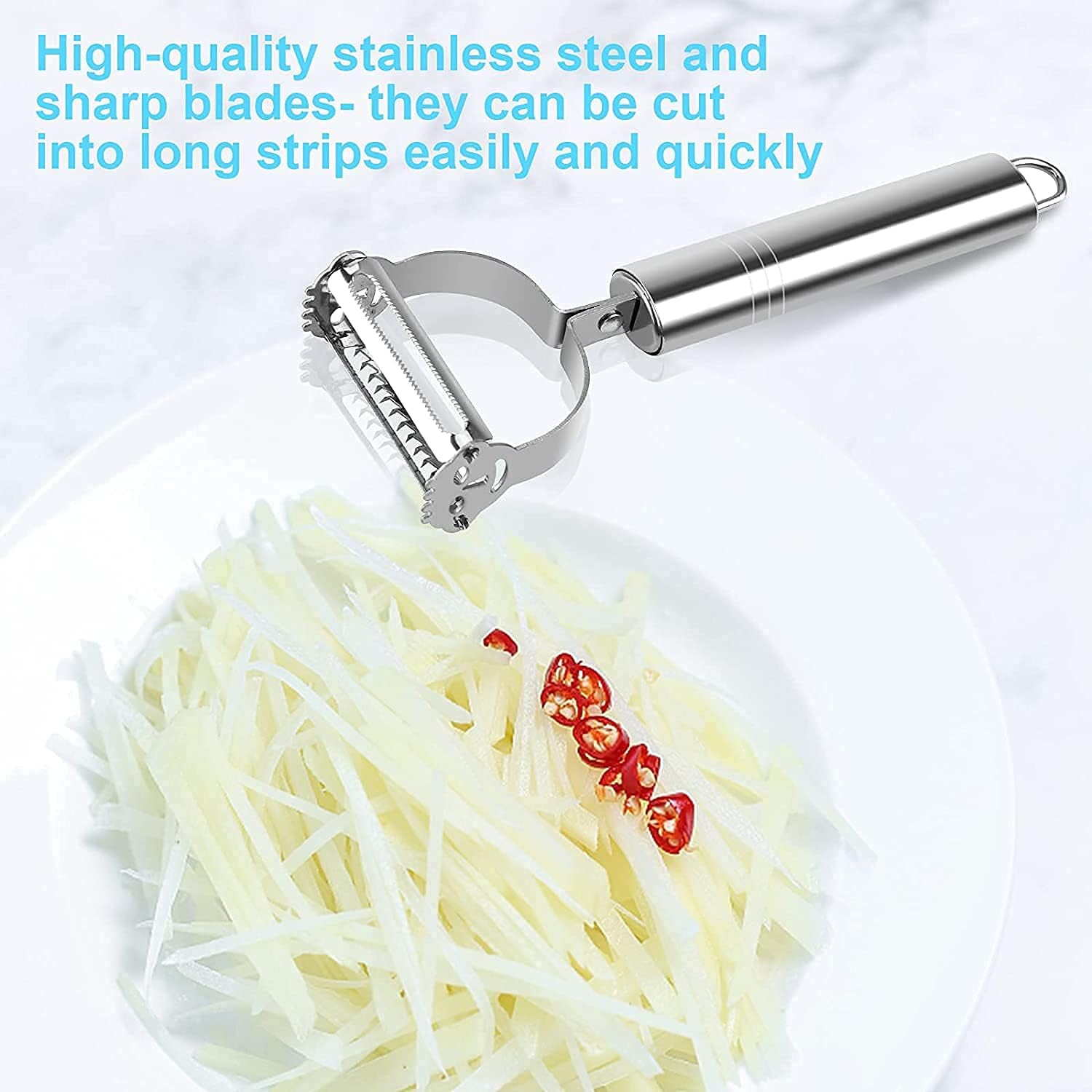 UCRAVO Premium Stainless Steel Vegetable Peeler, Julienne Cutter & Fruit Knife Set for Kitchen | 3-in-1 Multi Functional Peeler for Potato, Carrot, Fruits | Sharp Blade, Rust-Free, Dishwasher Safe