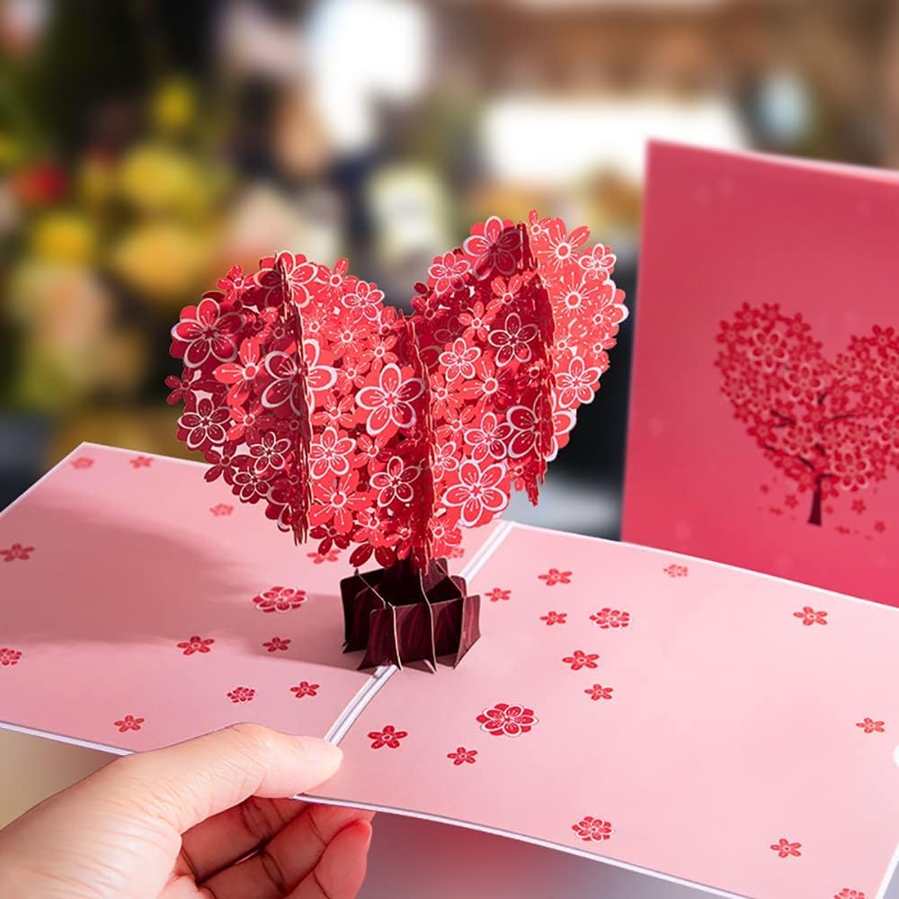 UCRAVO Valentine’s Day Pop Up Greeting Card with 3D Heart Tree Design | Romantic Love Card for Wife,Husband,Girlfriend & Boyfriend Invitation Card for Couples,Anniversary,Proposal & Special Occasions