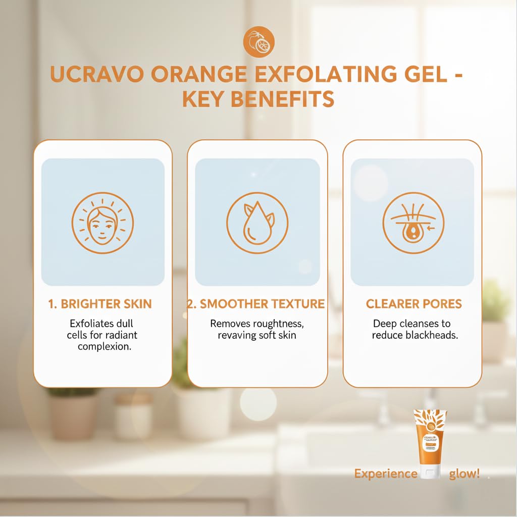 UCRAVO Orange Whitening Exfoliating Brightening Gel Vitamin C Dead Skin Removal Gels | Tan Removal Face & Body Exfoliator | Dark Spot Pigmentation Removal | Mild Peeling Gel for Glowing Skin Men Women