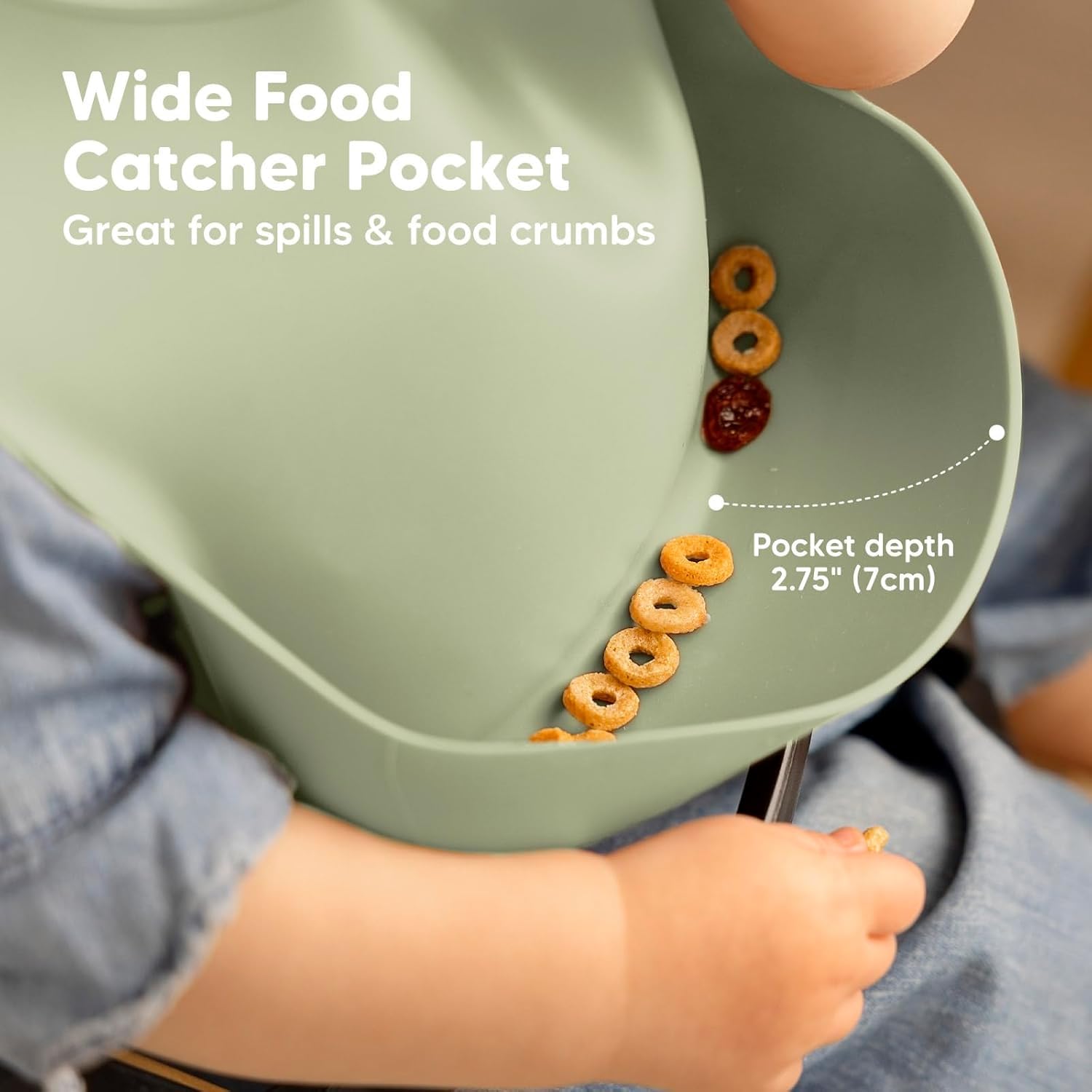 UCRAVO Silicone Baby Feeding Bib with Food Catcher Pocket – Waterproof & Adjustable Toddler Bib – Soft BPA Free Silicone – Dishwasher Safe – Reusable Weaning Bib for Babies & Toddlers (Green)