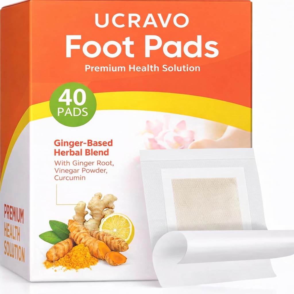 UCRAVO Foot Detox Patches for Tired Feet – 40 Pads Herbal Ginger Foot Pads for Long Standing, Walking, Travel & Work – Overnight Foot Relaxation Detox Stickers for Men & Women Daily Foot Care Pads