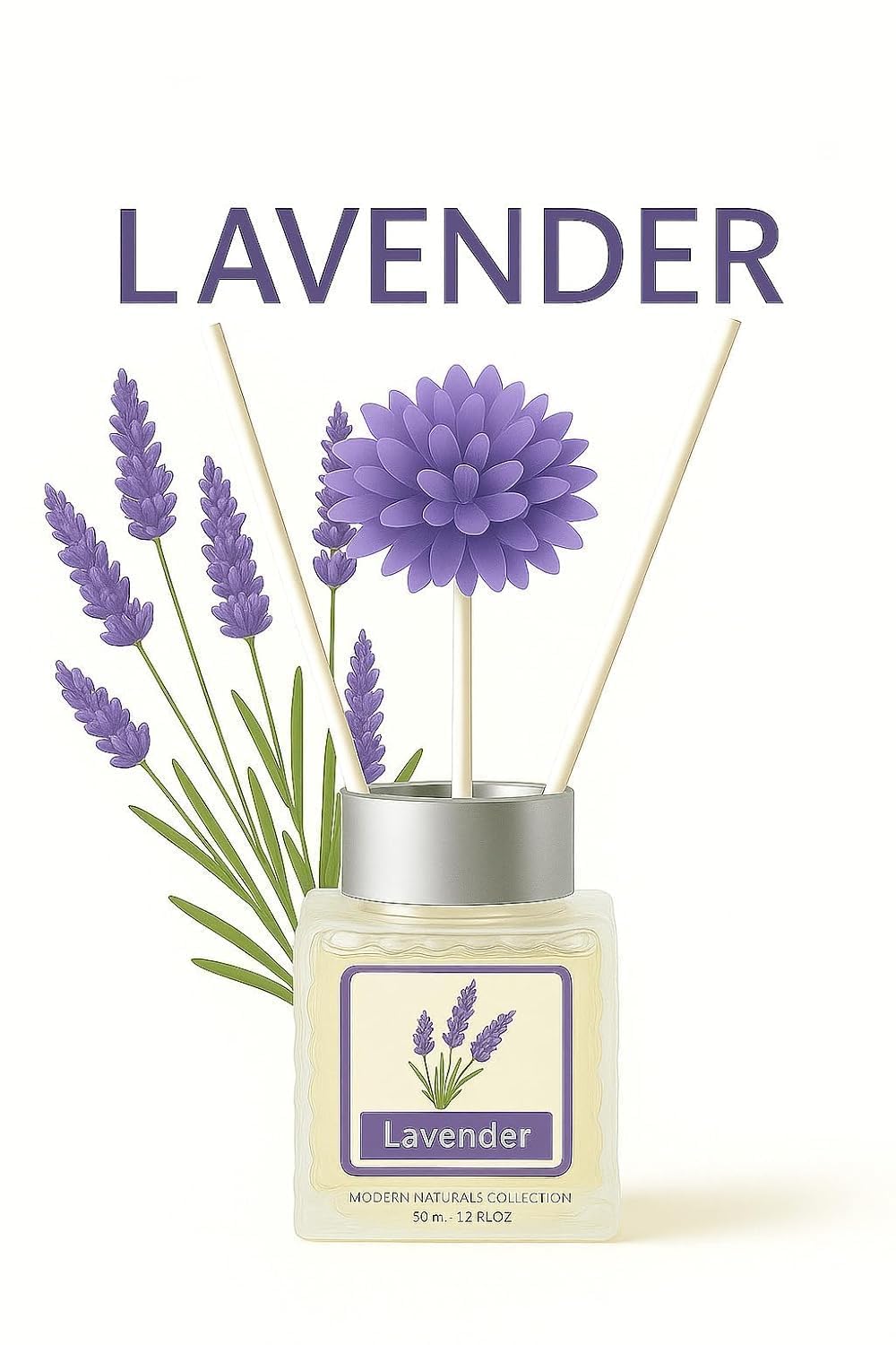UCRAVO Lavender Reed Diffuser Set for Home & Office | Long Lasting Room Freshener with Natural Reed Sticks & Decorative Flower | Aromatherapy Fragrance Oil for Bedroom, Bathroom, Living Room (50 ml)