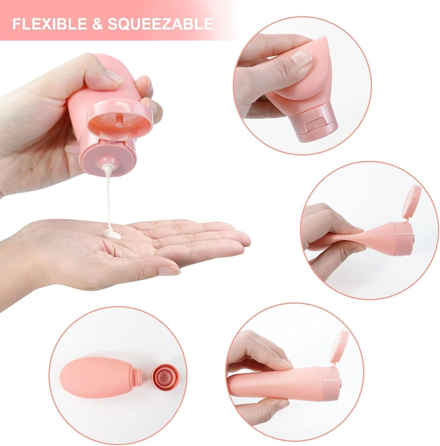 Ucravo 3 Pcs Travel Bottles for Toiletries, Portable Silicone Travel Container Set for Cream, Shampoo, Hand Wash, Lotion Storage, Leakproof Mini Travel Essentials for Women Travel Accessories(60ml)