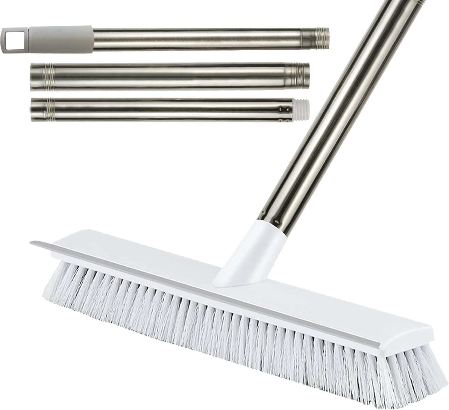 UCRAVO 1pc, Floor Scrub Brush with Long Handle, 2 in 1 Scrape and Brush, Tub and Tile for Cleaning Bathroom, Patio, Kitchen, Wall,Supplies, Bathroom Cleaning with Wiper