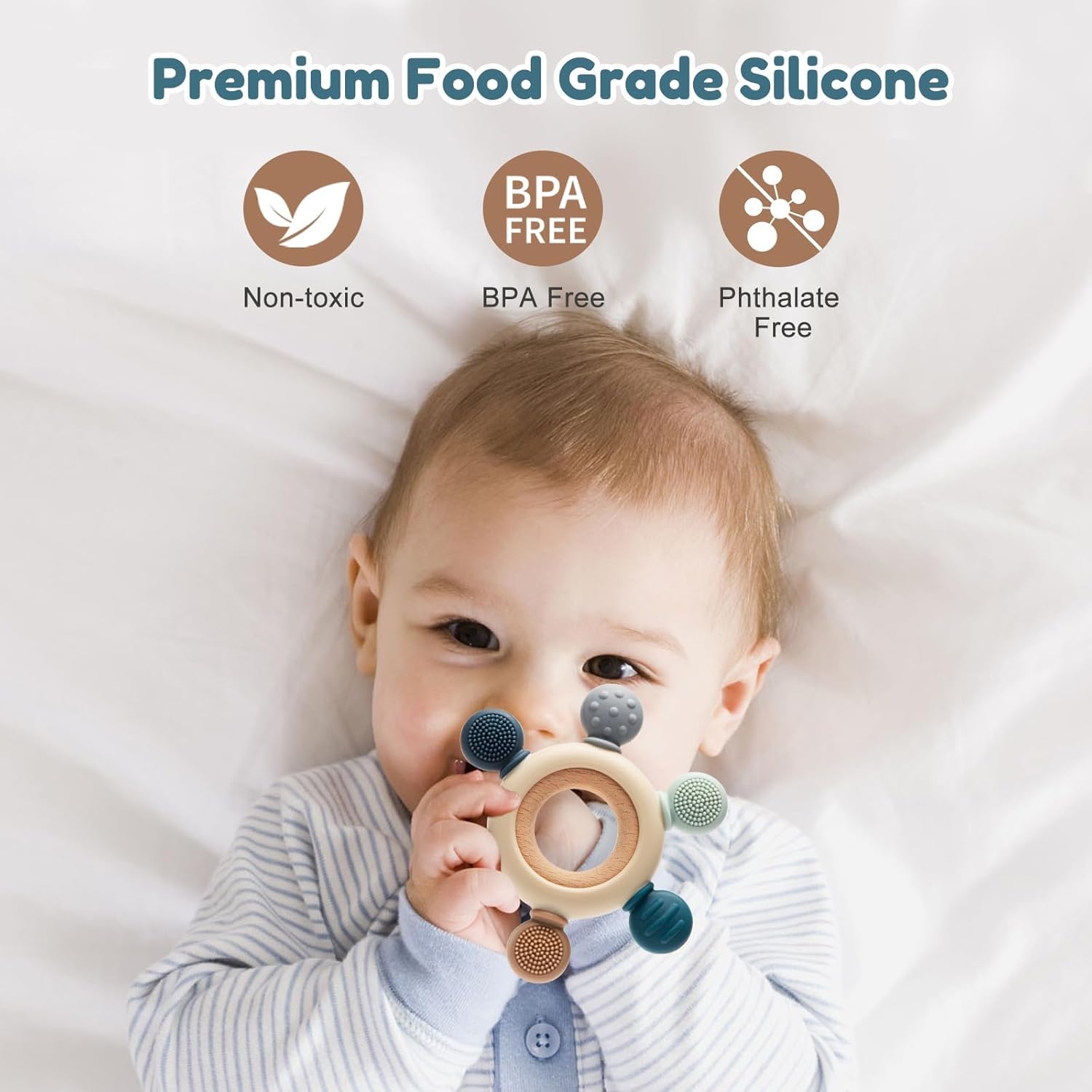 UCRAVO 1 Pack Baby Teething Toys, Teething Mitten for Babies, Silicone Teether for Toddler Infant Baby, Chew Toys for Sucking Needs, Easy to Grip, Never Drop Hand Wrist Teether(Sky Blue)