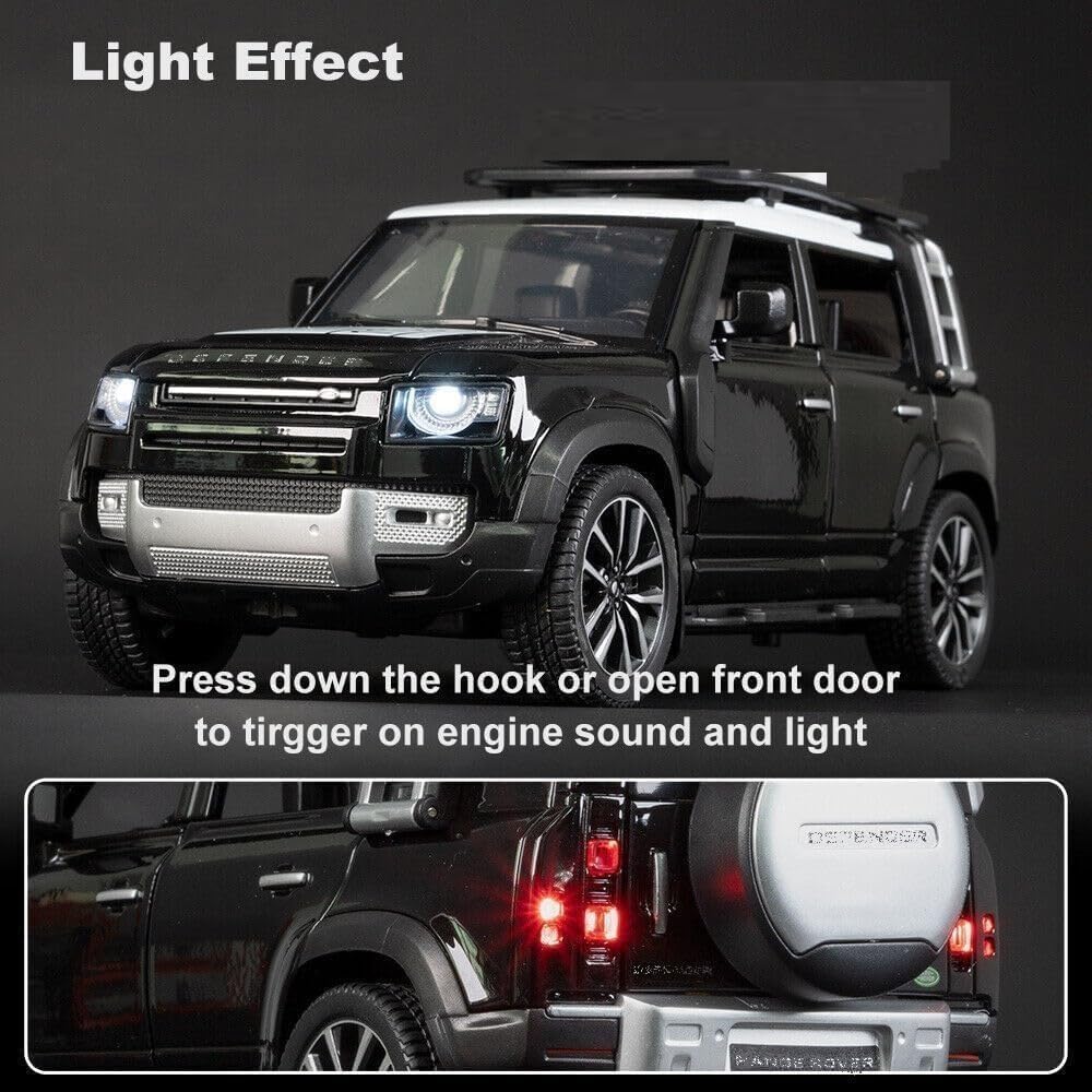 UCRAVO 1:32 Scale Range Rover Defender Alloy Metal Die Cast Car | Pull Back Toy Vehicle with Light & Music Openable Doors Premium Miniature Model Car Collectible Metal Toy Gift for Children & Adults