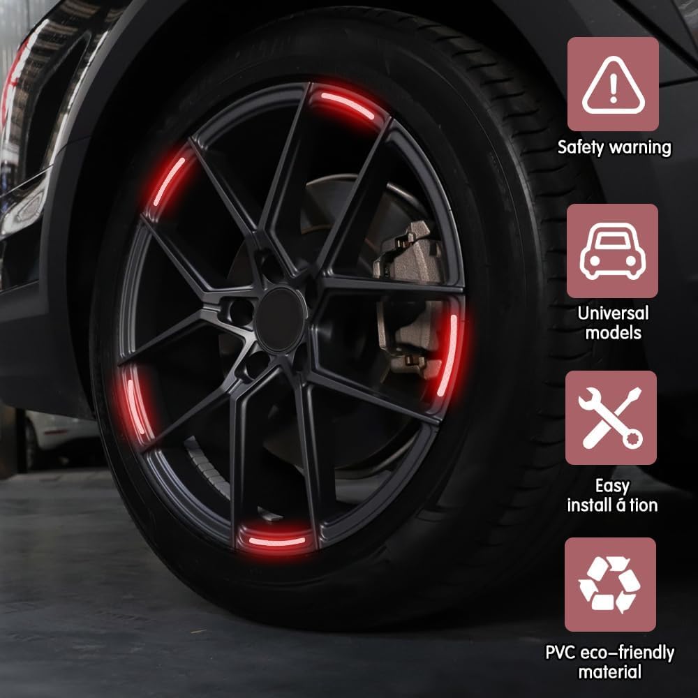 UCRAVO 20 PCS Car Reflective Strip, Wheel Rim Stickers, Decorative Rim Strip, Wheel Adhesive Strips Stickers, Night Safety Warning Car Sticker, Auto Exterior Decor Accessories for Vehicles  (multi car sticker)