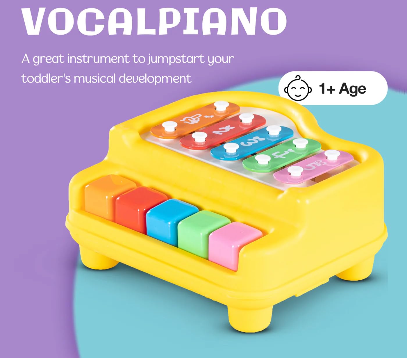 UCRAVO 2 in 1 Mini Piano and Xylophone Toy with Colorful Keys & 2 Mallets for Babies Educational Musical Instruments Toy Set with 5 Multicolored Key Scales Keyboard for Kids