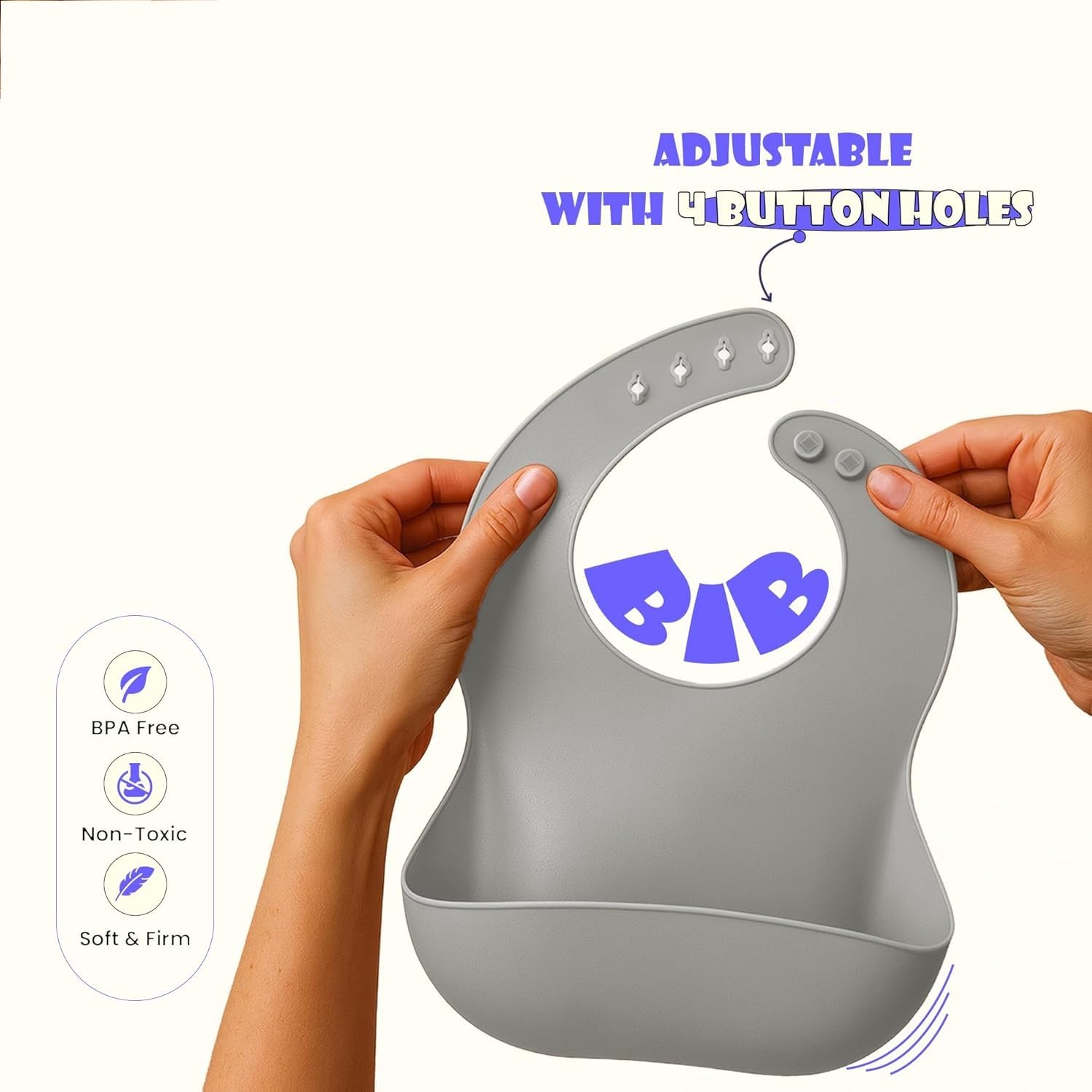 UCRAVO Modern Grey Silicone Baby Bib for Boys and Girls – Dishwasher Safe Waterproof Bib – Soft Flexible Feeding Gear with Large Catch-All Pocket – Ideal Baby Shower Gift for New Parents
