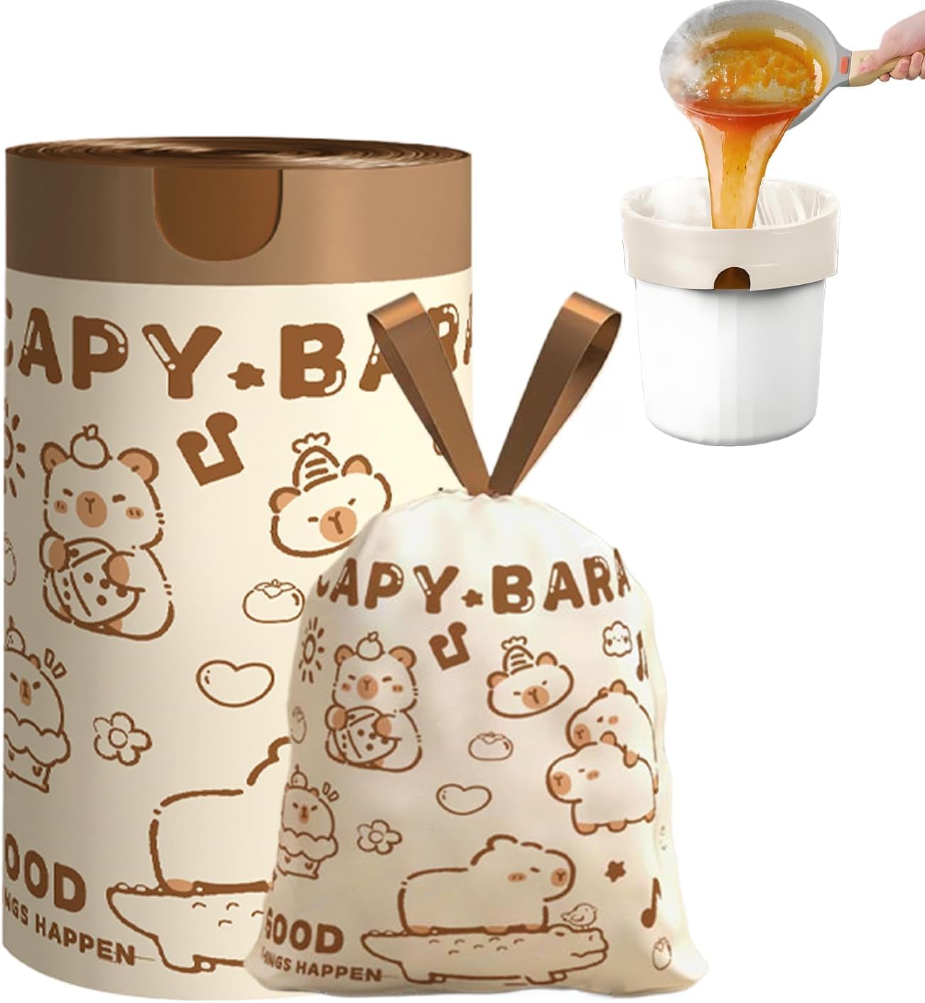 UCRAVO Capybara Printed Garbage Bags for Kitchen, Home & Office Cute Cartoon Disposable Trash Bags Leak Proof, Tear Resistant, Biodegradable Dustbin Liners for Wet & Dry Waste -1 roll