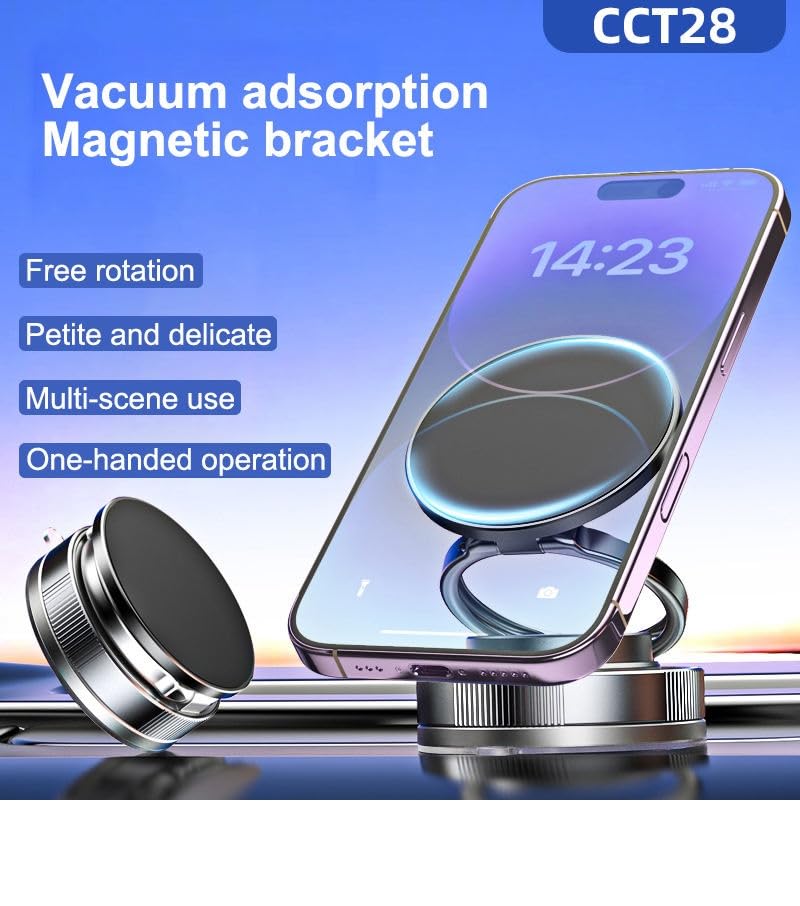 UCRAVO Magnetic Vacuum Mobile Holder with Strong Suction Cup | 360° Rotation Universal Phone Car Mount for Dashboard, Desk, Wall | Hands-Free GPS Stand for Phone, Android & Tablets