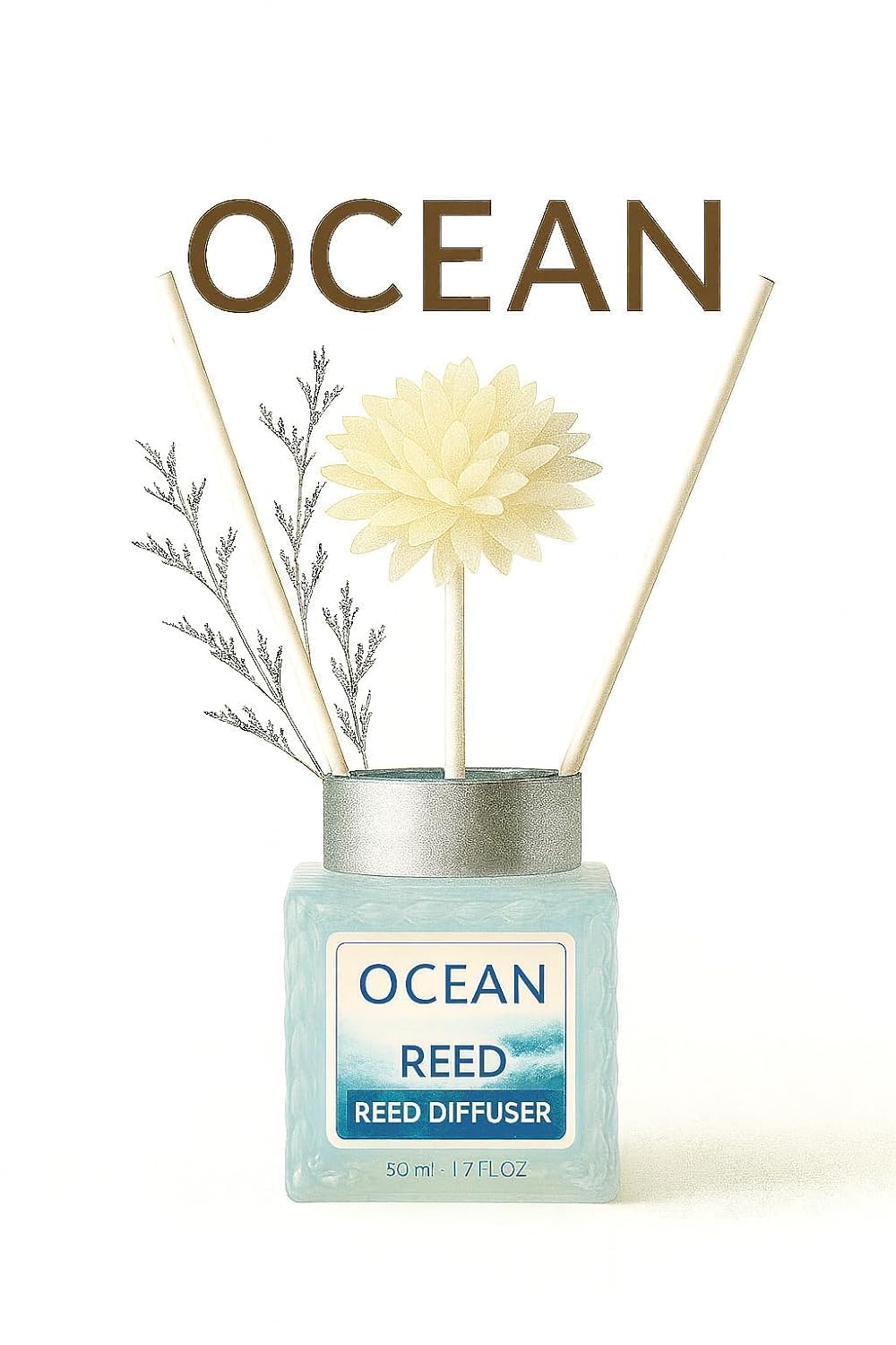 UCRAVO Lemon & Ocean Fragrance Reed Diffuser Set Fresh Citrus & Marine Aroma Combo with Decorative Flower Reeds | Long Lasting Room Freshener for Bedroom,Living Area,Bathroom,Office & Spa (Pack of 2)
