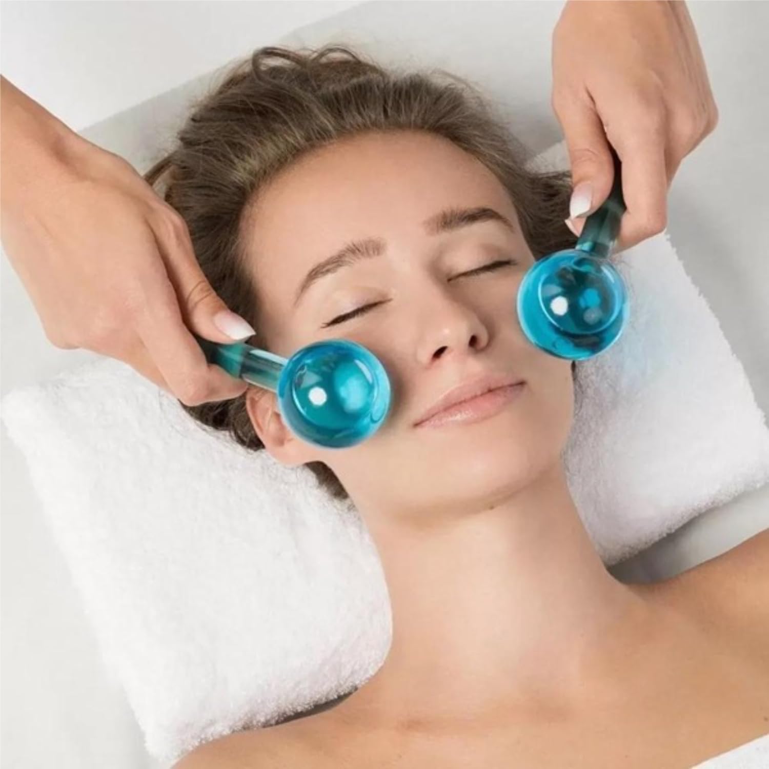 UCRAVO 2PCS Facial Ice Globe Cool Roller Ball for Face & Neck | Skin Tightening Ice Roller for Puffiness, Dark Circles, Open Pores & Wrinkles | Professional Cryo Beauty Massage Tool for Women & Men