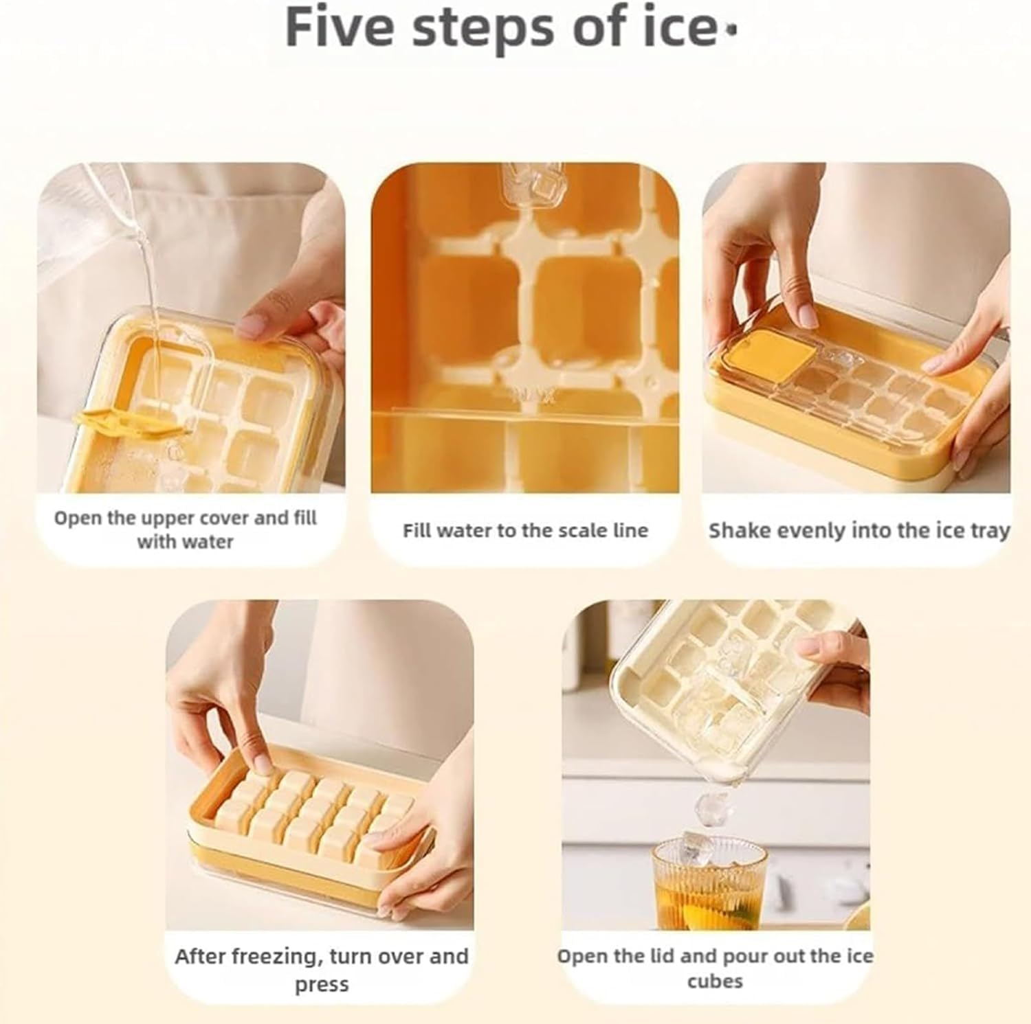 UCRAVO 15 Grid Square Ice Cube Tray with Lid & Storage No-Spill Leak-Proof Ice Maker Tray | Easy Press Release BPA-Free Plastic Freezer Ice Tray for Water, Lemon Juice, Cocktails, Whiskey,Cold Coffee