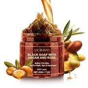 UCRAVO Moroccan Beldi Soap 200g | Natural Organic Black Soap for Body Scrub, Spa & Hammam Rituals | Deep Exfoliating Skin Cleanser Removes Dead Skin Cells | Traditional Moisturizing Savon Noir