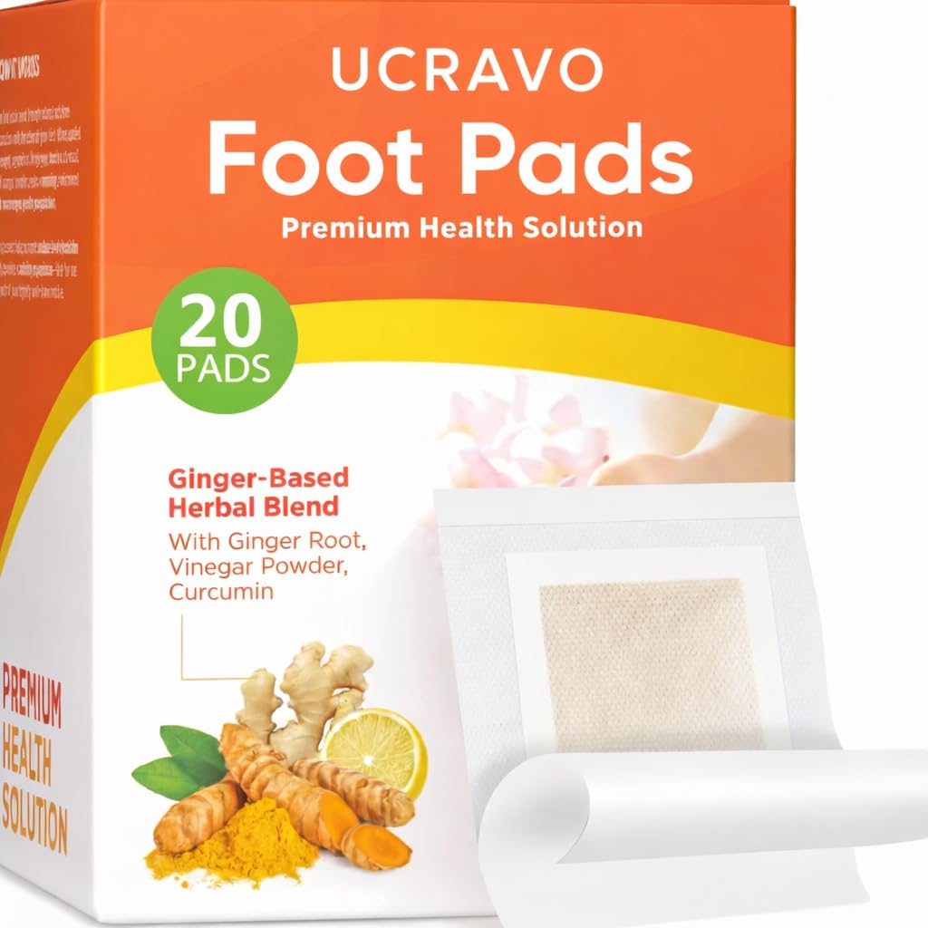 UCRAVO 20 Detox Foot Pads Overnight – Ginger Based Herbal Foot Patches with Ginger Root, Vinegar Powder & Curcumin – Natural Foot Detox Pads for Relaxation, Stress Relief, Night Foot Care Routine