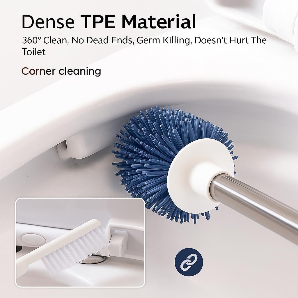 UCRAVO Toilet Cleaning Brush with Holder Stand Stainless Steel Handle & Tweezers, Wall Mounted Toilet Brush Cleaner with Caddy, Washroom Brush Cleaner, Durable Cleaner Brush for Bathroom Cleaning