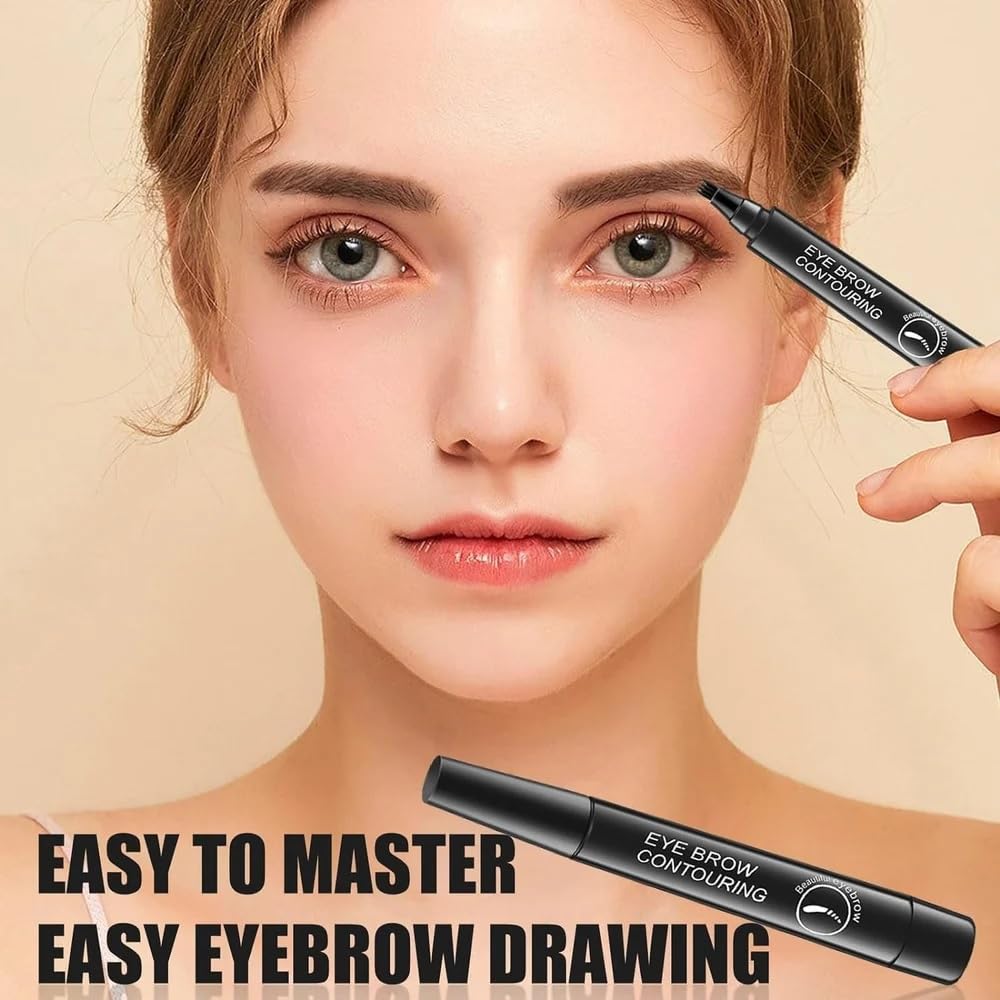 UCRAVO Black Eyebrow Pen 4 Tip Microblading Brow Pencil for Women & Men Waterproof Smudge Proof Long Lasting Eyebrow Marker Sweat Resistant Brow Tint Pen Natural Hair Like Brows,Thin Sparse Eyebrows