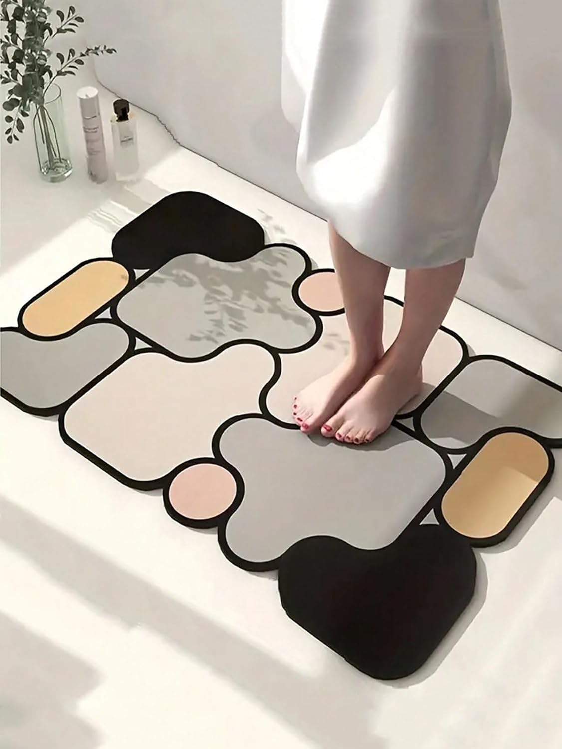 UCRAVO Quick Dry Fit Under Door Anti-slip Puzzle Super Absorbent Foot Mat Toilet Door Mat Bathroom Accessories Set, Easy to Clean Durable Mildewproof Bathroom Soft Clean Rug Foot Mat Suitable for Home