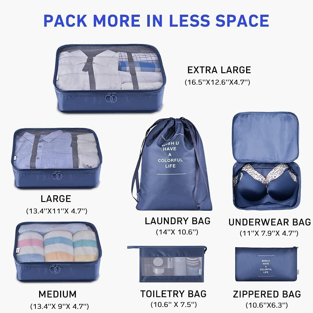 Ucravo Packing Cubes for Suitcases,7 Pcs Travel Luggage Organiser Bags,waterproof Packing Cubes for Backpack Suitcase,travel Essentials Bag Compression Storage Bags,travelling Accessories(grey)