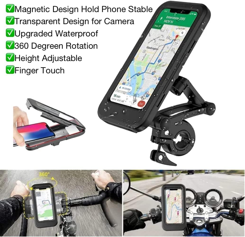 UCRAVO Bike Mobile Holder with 360° Rotation Anti-Slip Motorcycle Phone Mount Universal Bicycle Mobile Stand with Strong Grip & Shockproof Design Adjustable Handlebar Phone Holder for GPS Navigation
