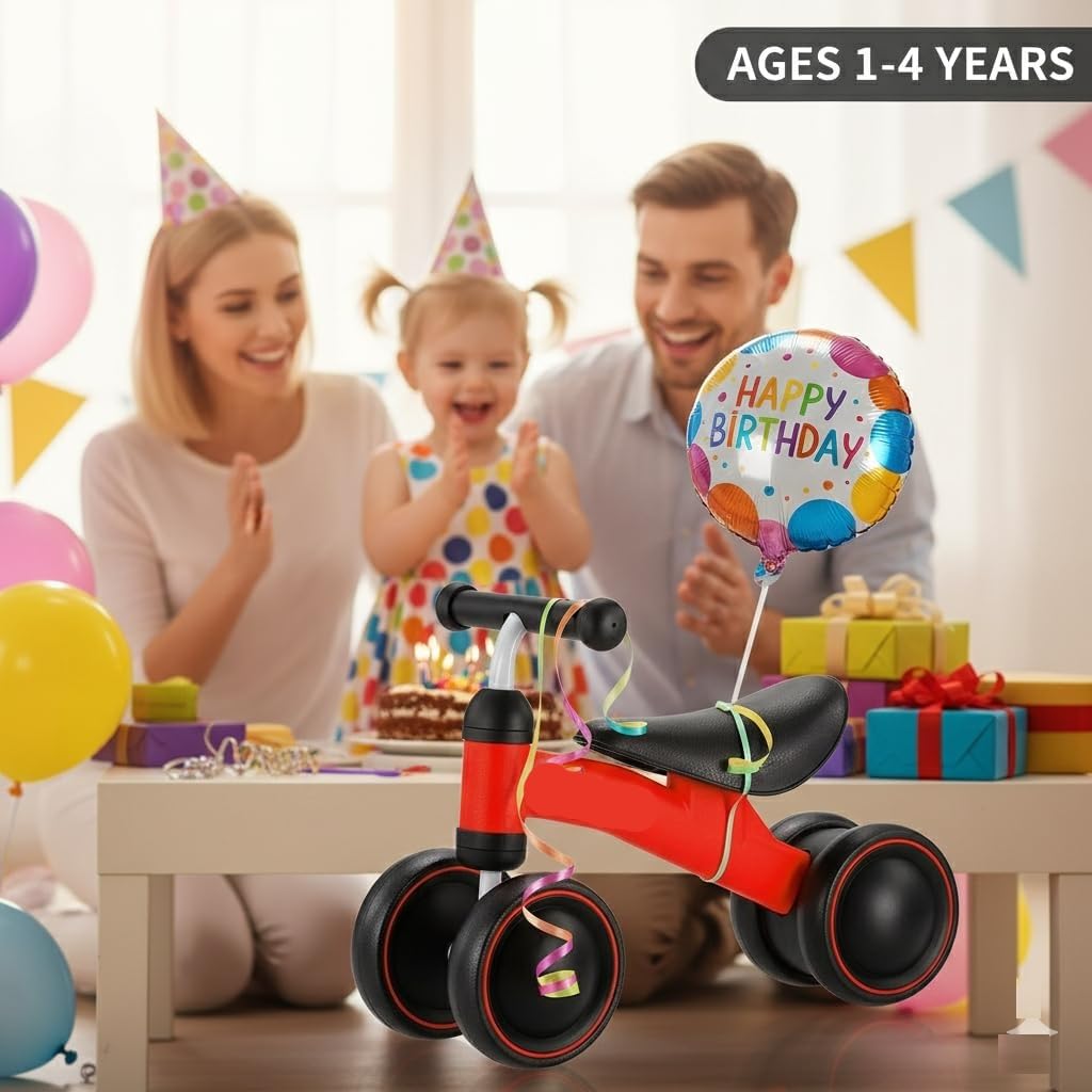 UCRAVO Baby Balance Bike for 1-2 Year Old Toddlers 4 Wheel Stable Ride-On Toy for Boys & Girls Indoor Outdoor ToddlerFirst Bike Lightweight Safe Training Bicycle with Comfortable Seat & Easy Steering