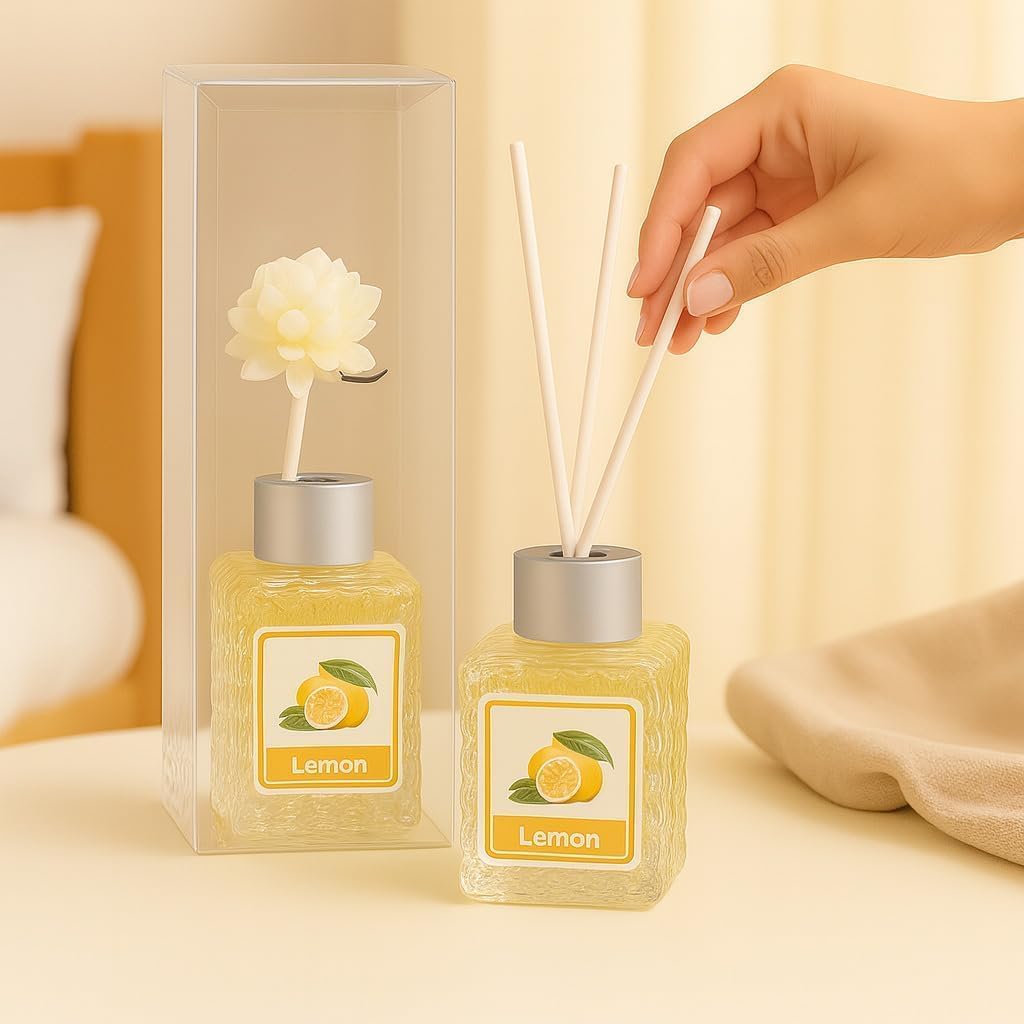 UCRAVO Vanilla & Lemon Reed Diffuser Combo Set Long-Lasting Home Fragrance for Living Room, Bedroom, Bathroom & Office | Floral Decorative Aroma Diffuser Bottles Air Freshener Gift Set for Home Décor