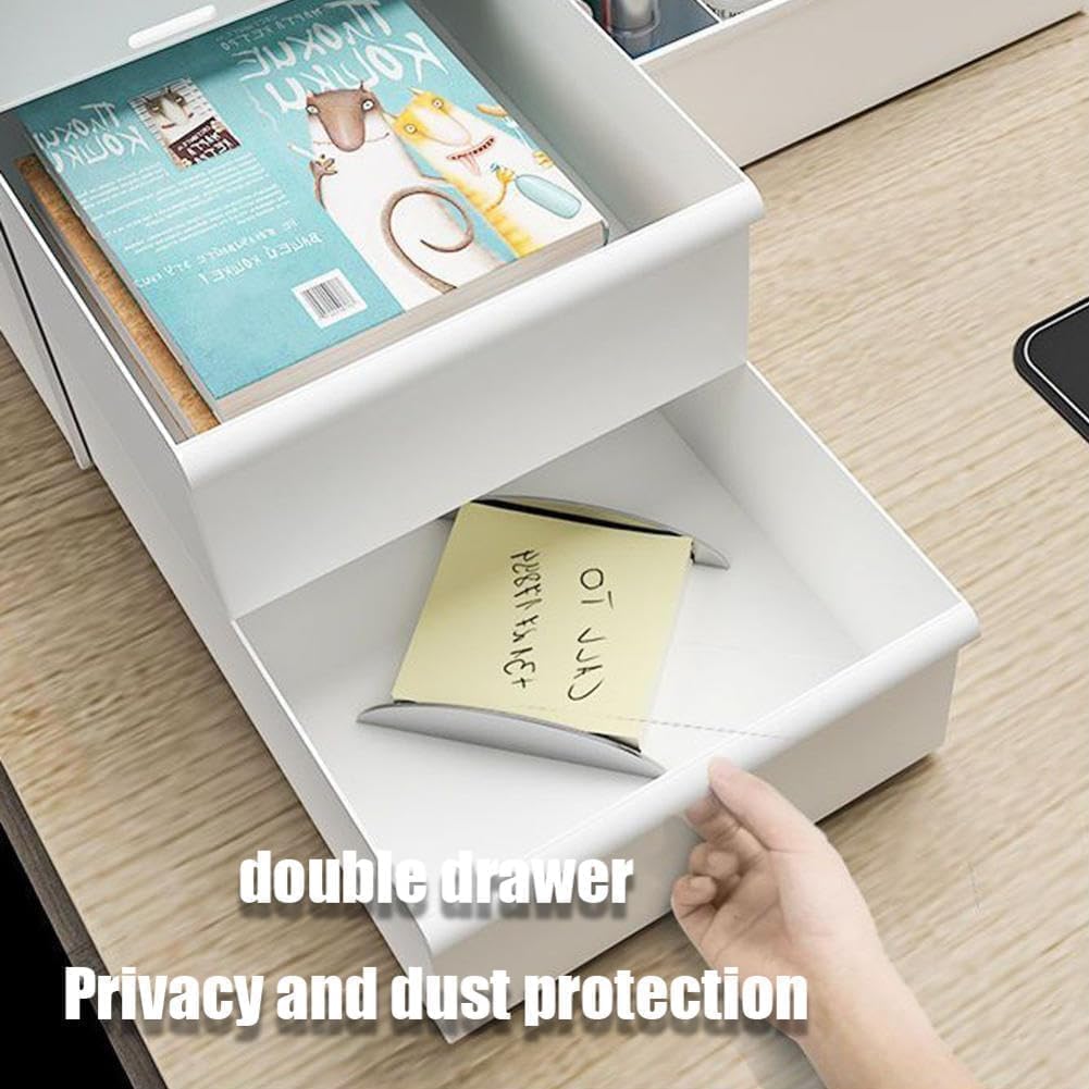 UCRAVO Multi-Functional Desk Organiser with 5 Compartments and 2 Drawer Desktop Office Supplies Stationery Storage Box Cosmetic Organizer for Ballpoint Pens Staplers Clips Sticky Notes - White