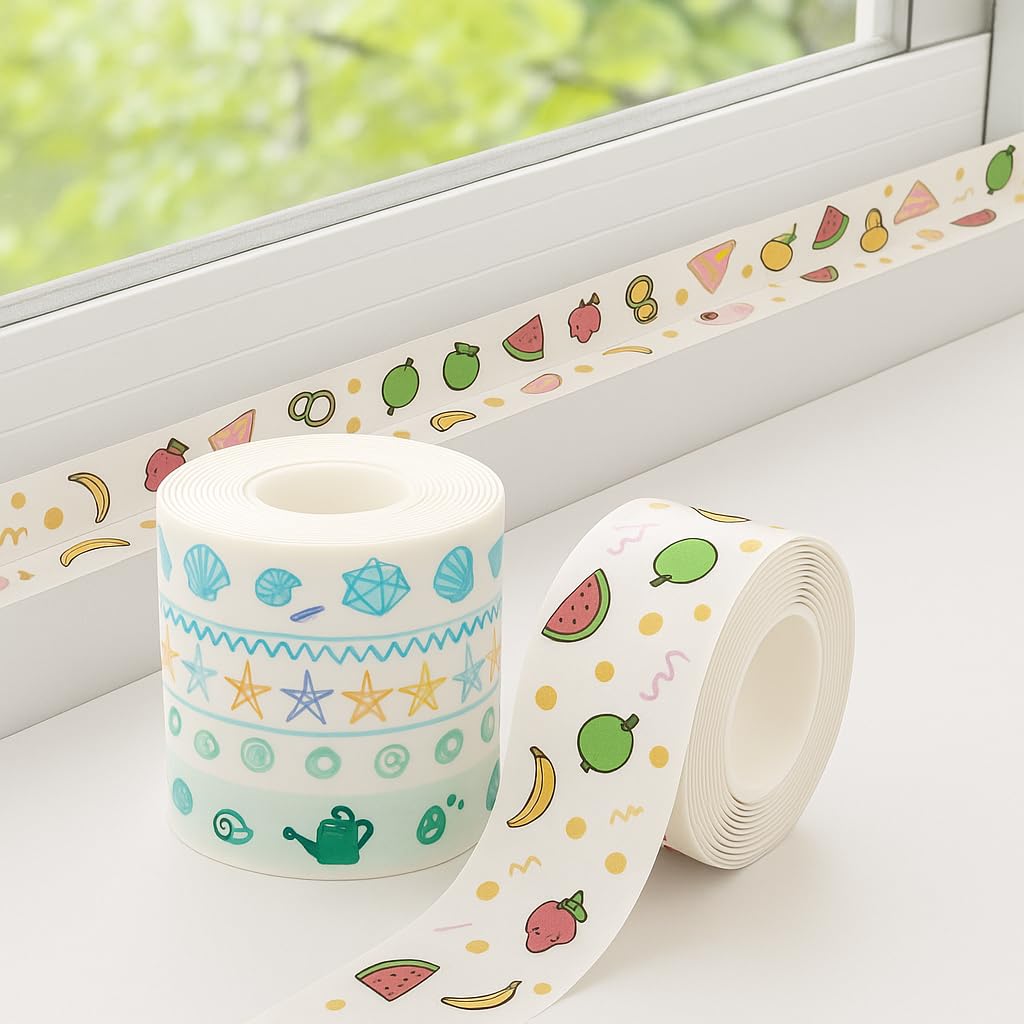 UCRAVO Waterproof Tape for Kitchen Sink – Multi-Print Oil-Proof Self Adhesive Caulk Tape for Bathroom, Platform, Corners & Gap Sealing Mildew Resistant Sealing Strip for Kitchen & Home (Multi Print)