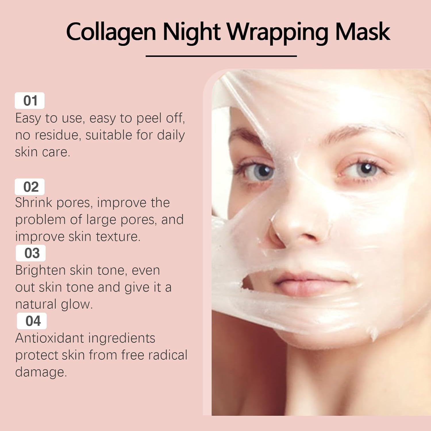UCRAVO 1 PC Collagen Overnight Wrapping Mask Collagen Overnight Peel Off Facial Mask | Elasticity & Hydration Care, Reduces Sagging & Dullness | Hydrolyzed Collagen For Glowing Skin | Korean Skin Care