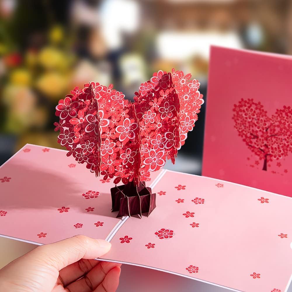 UCRAVO Valentine’s Day Pop Up Greeting Card with 3D Heart Tree Design | Romantic Love Card for Wife,Husband,Girlfriend & Boyfriend Invitation Card for Couples,Anniversary,Proposal & Special Occasions