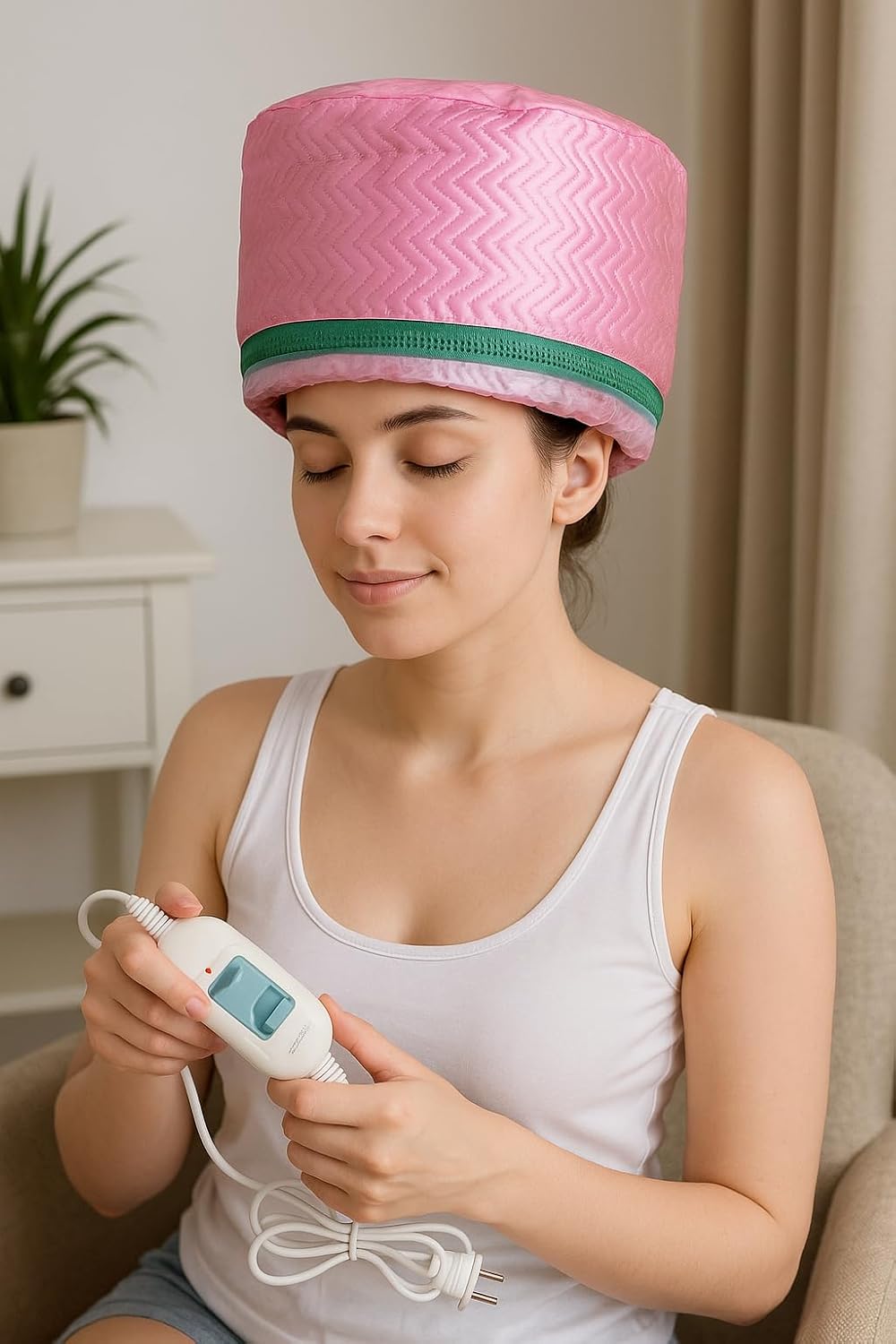 UCRAVO Hair Spa Cap for Deep Conditioning, Pink Thermal Steamer Head Cap for Hair Treatment at Home, Adjustable Heat Hair Mask Cap for Dry Damaged Hair, Frizz Repair & Hair Care Steaming